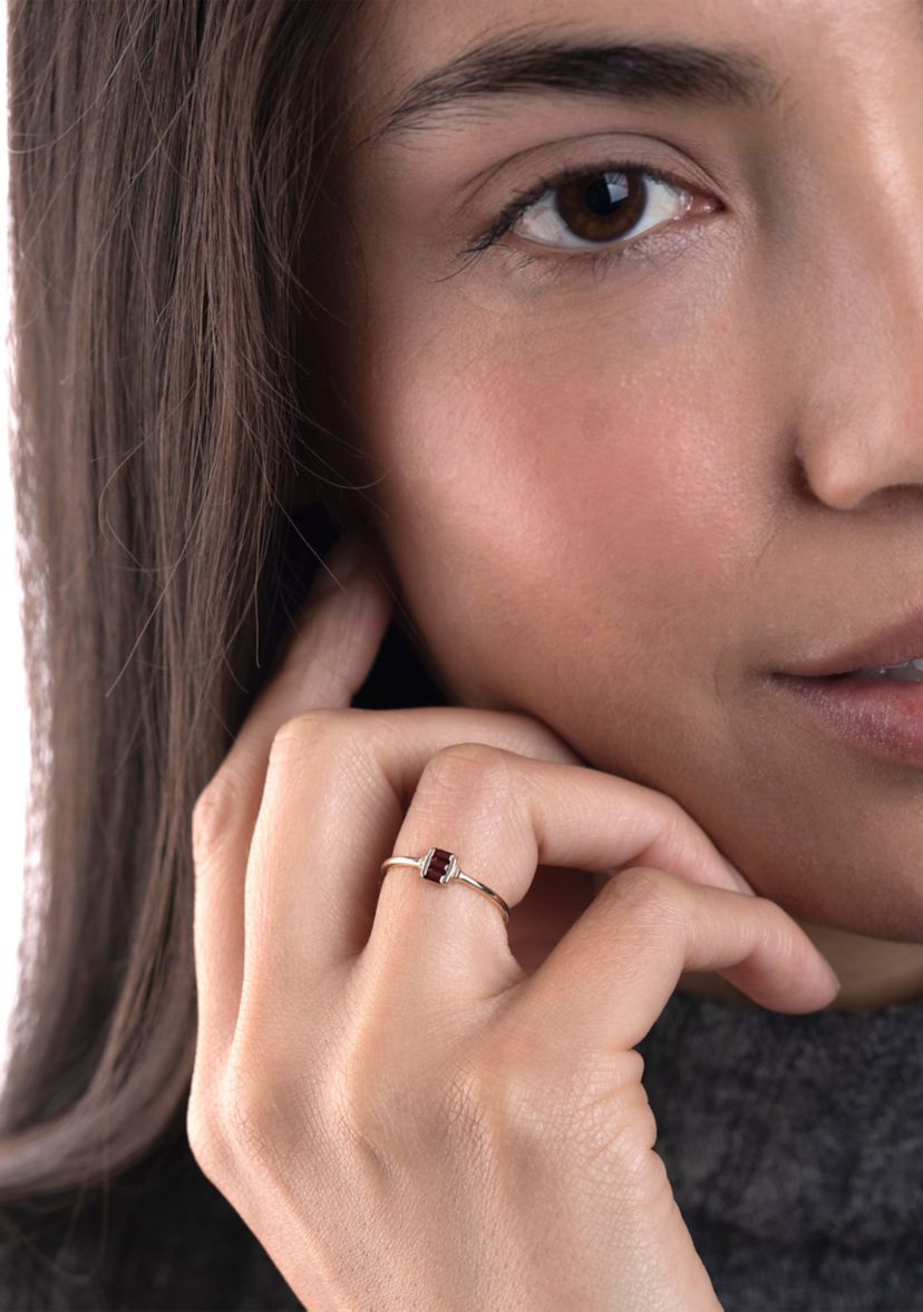 Gold over Sterling Silver Garnet Rectangle Ring