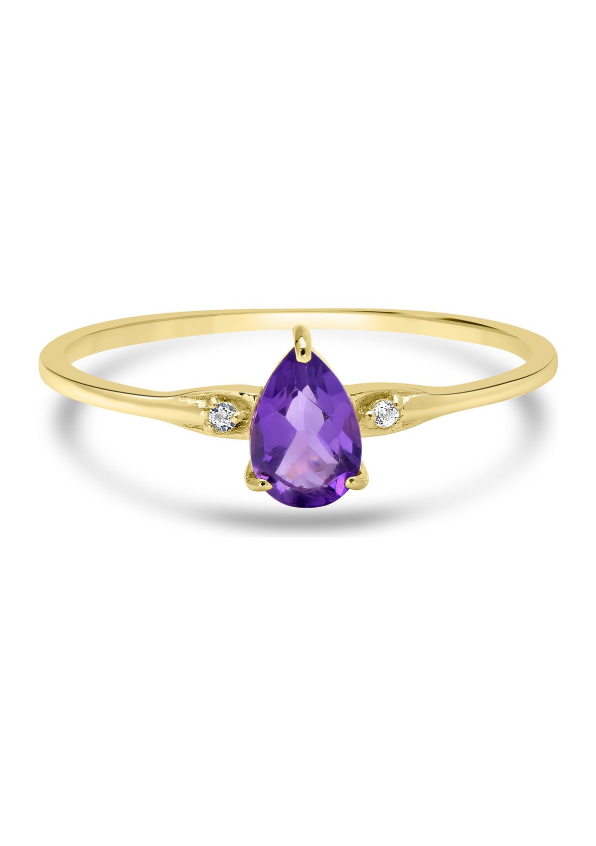 Gold over Sterling Silver Amethyst and White Topaz Pear Ring