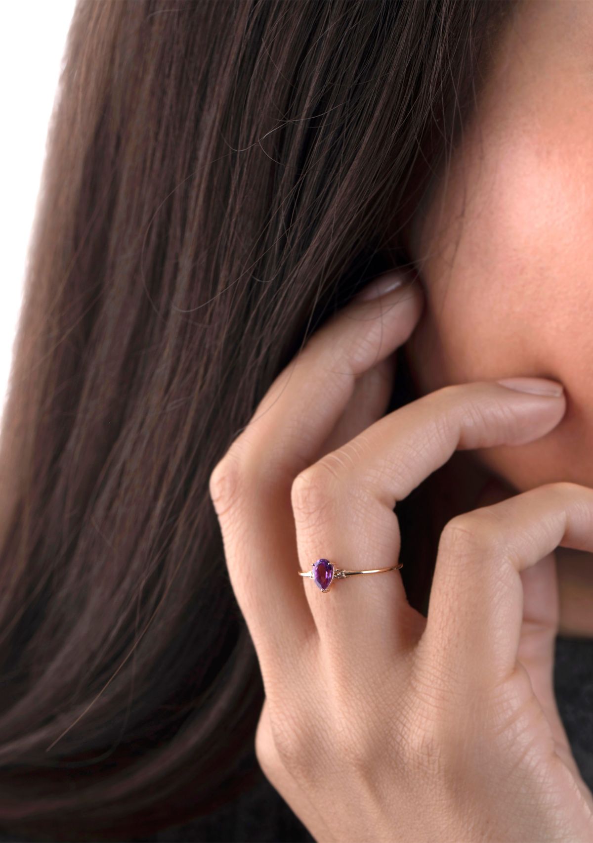 Gold over Sterling Silver Amethyst and White Topaz Pear Ring