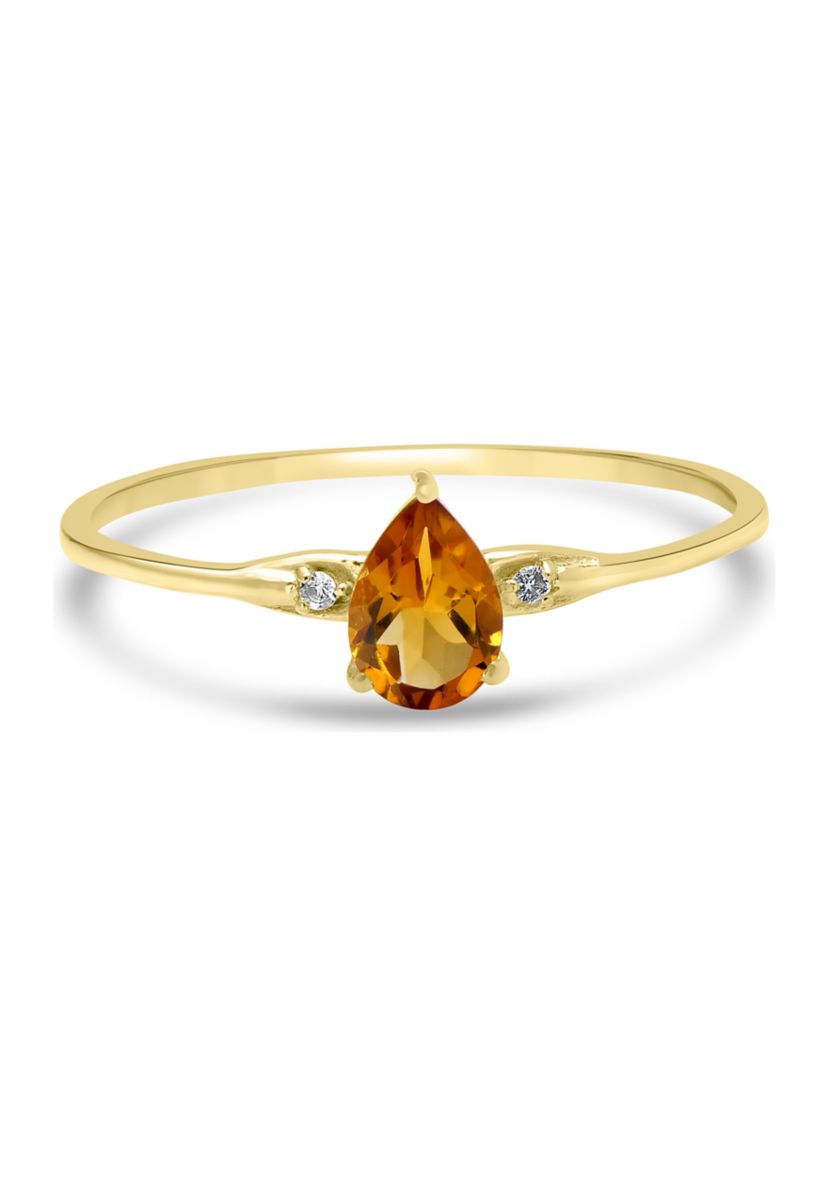 Gold over Sterling Silver Citrine and White Topaz Pear Ring