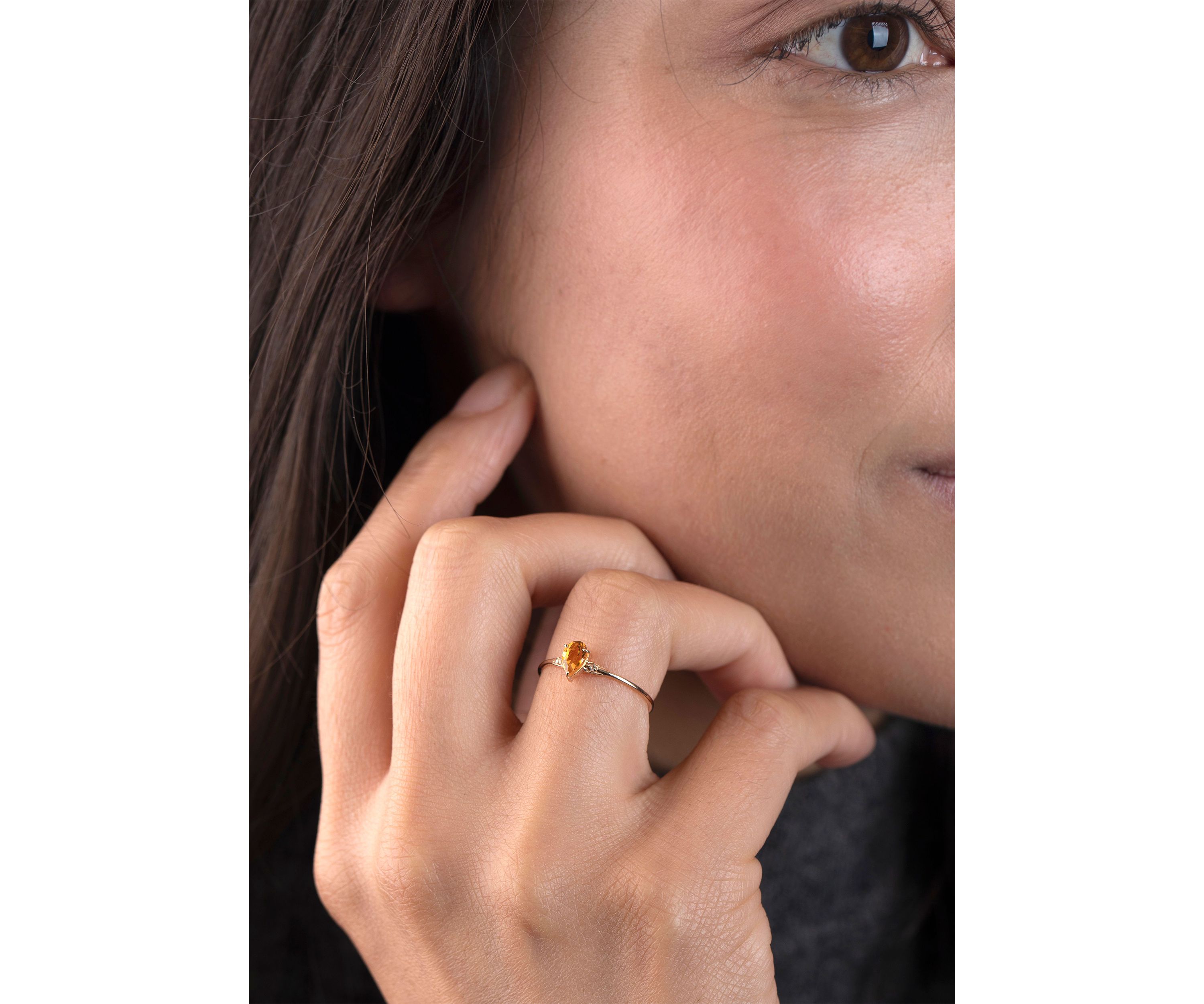 Gold over Sterling Silver Citrine and White Topaz Pear Ring