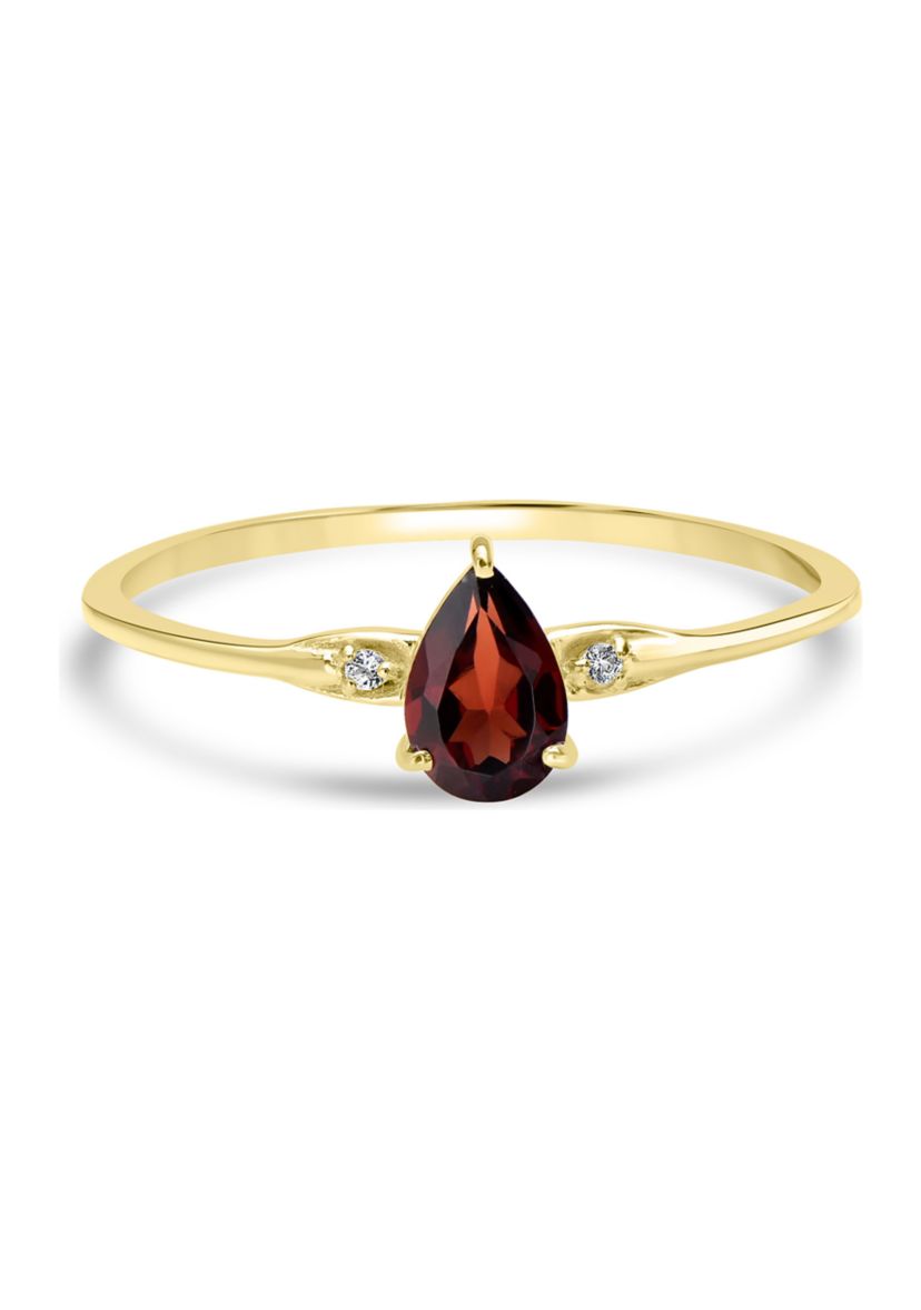 Gold over Sterling Silver Garnet and White Topaz Pear Ring