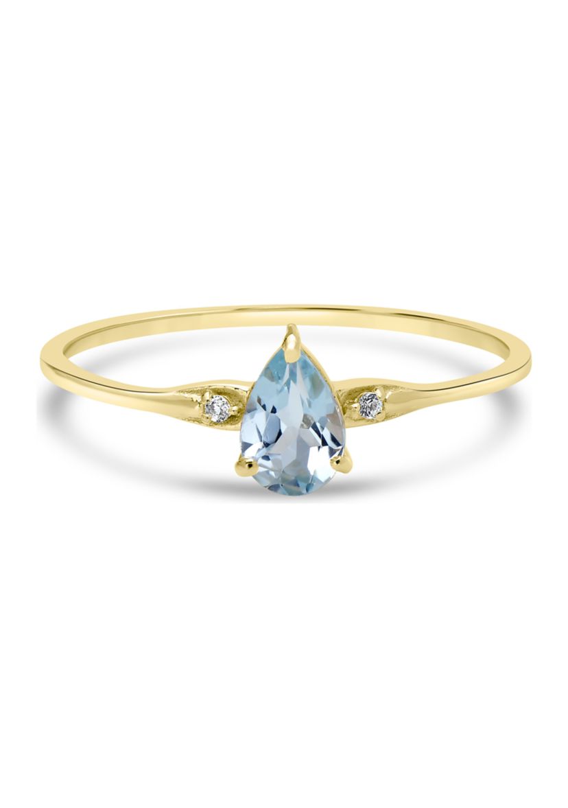 Gold over Sterling Silver Blue Topaz and White Topaz Pear Ring