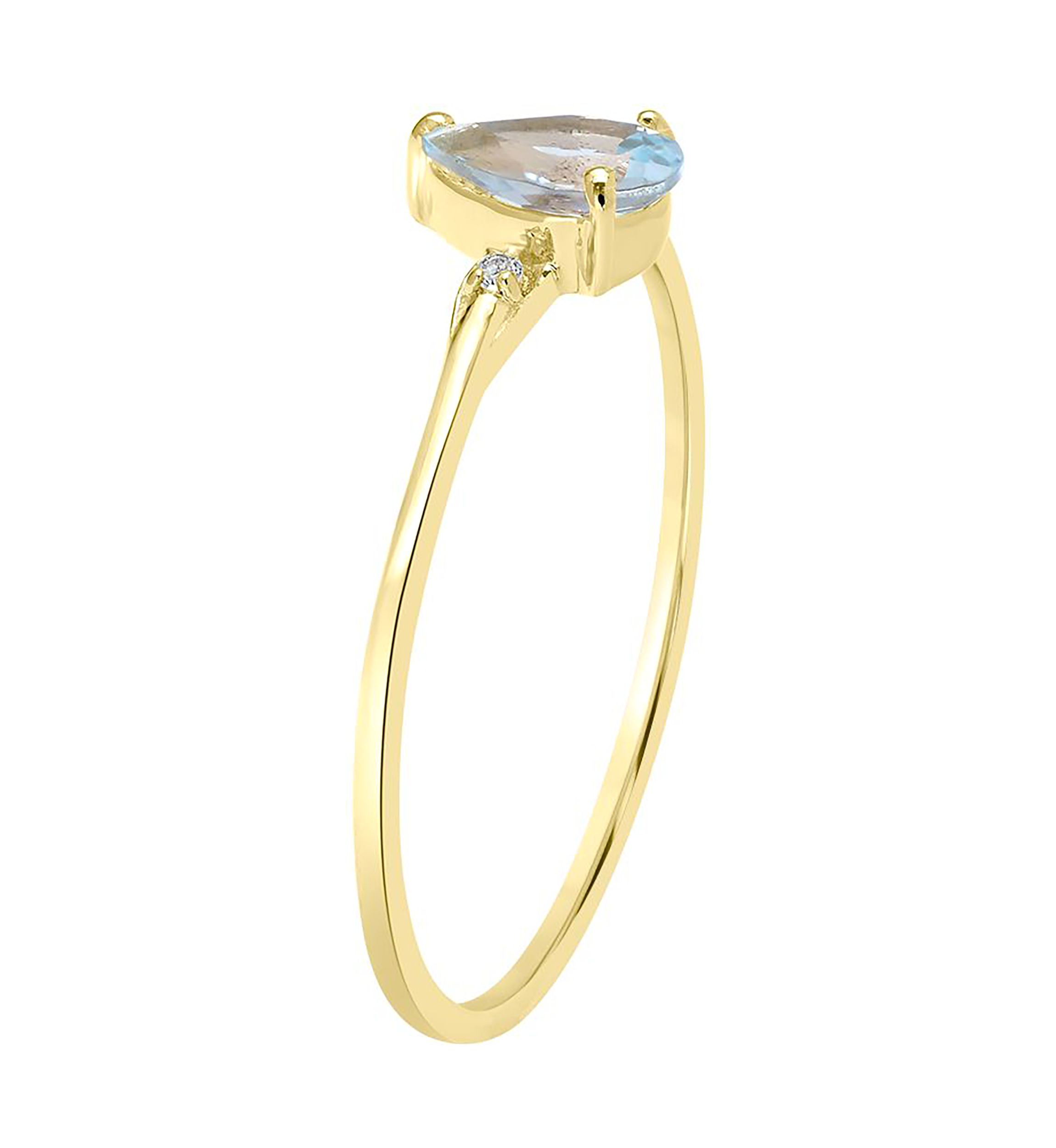 Gold over Sterling Silver Blue Topaz and White Topaz Pear Ring