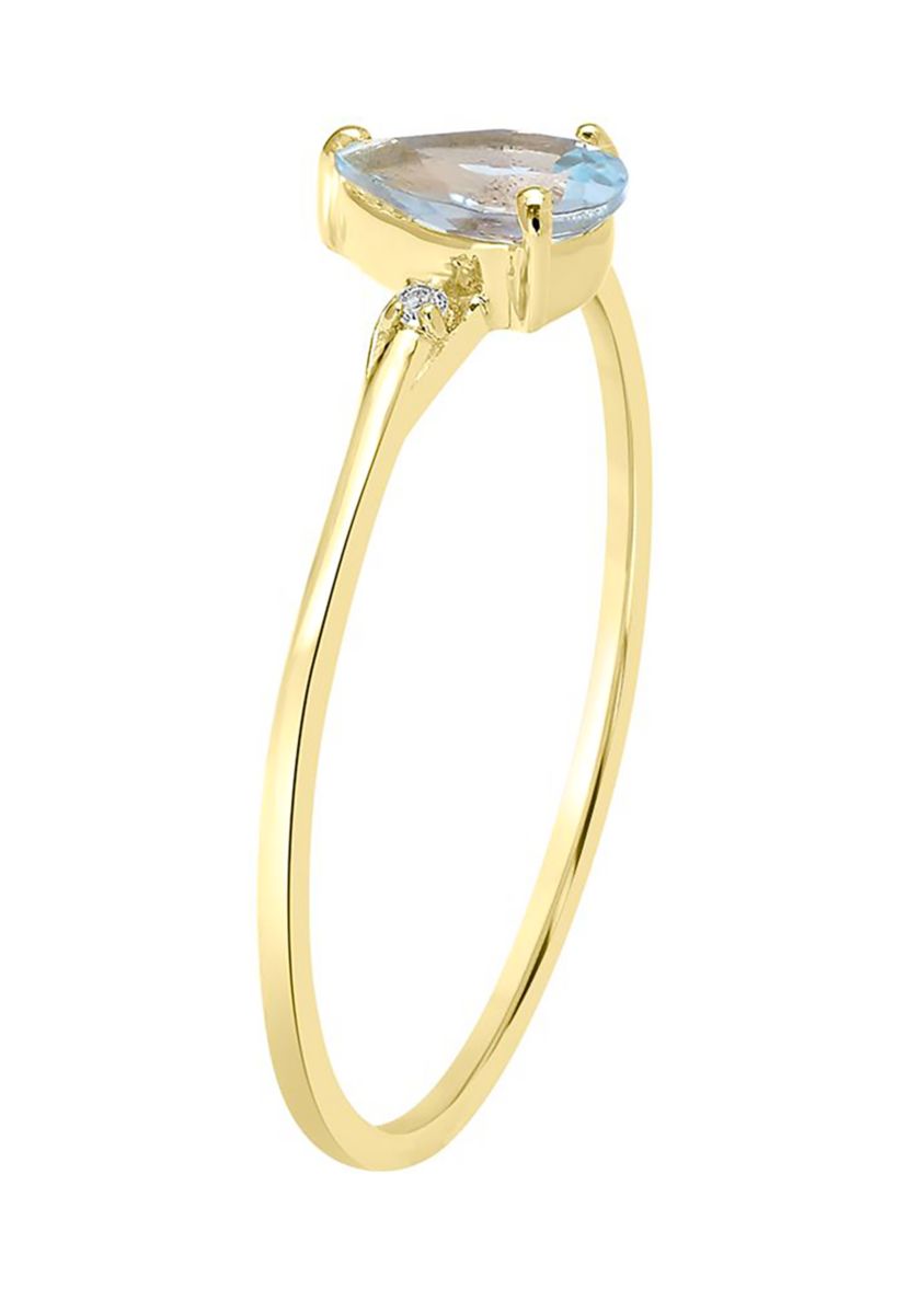 Gold over Sterling Silver Blue Topaz and White Topaz Pear Ring