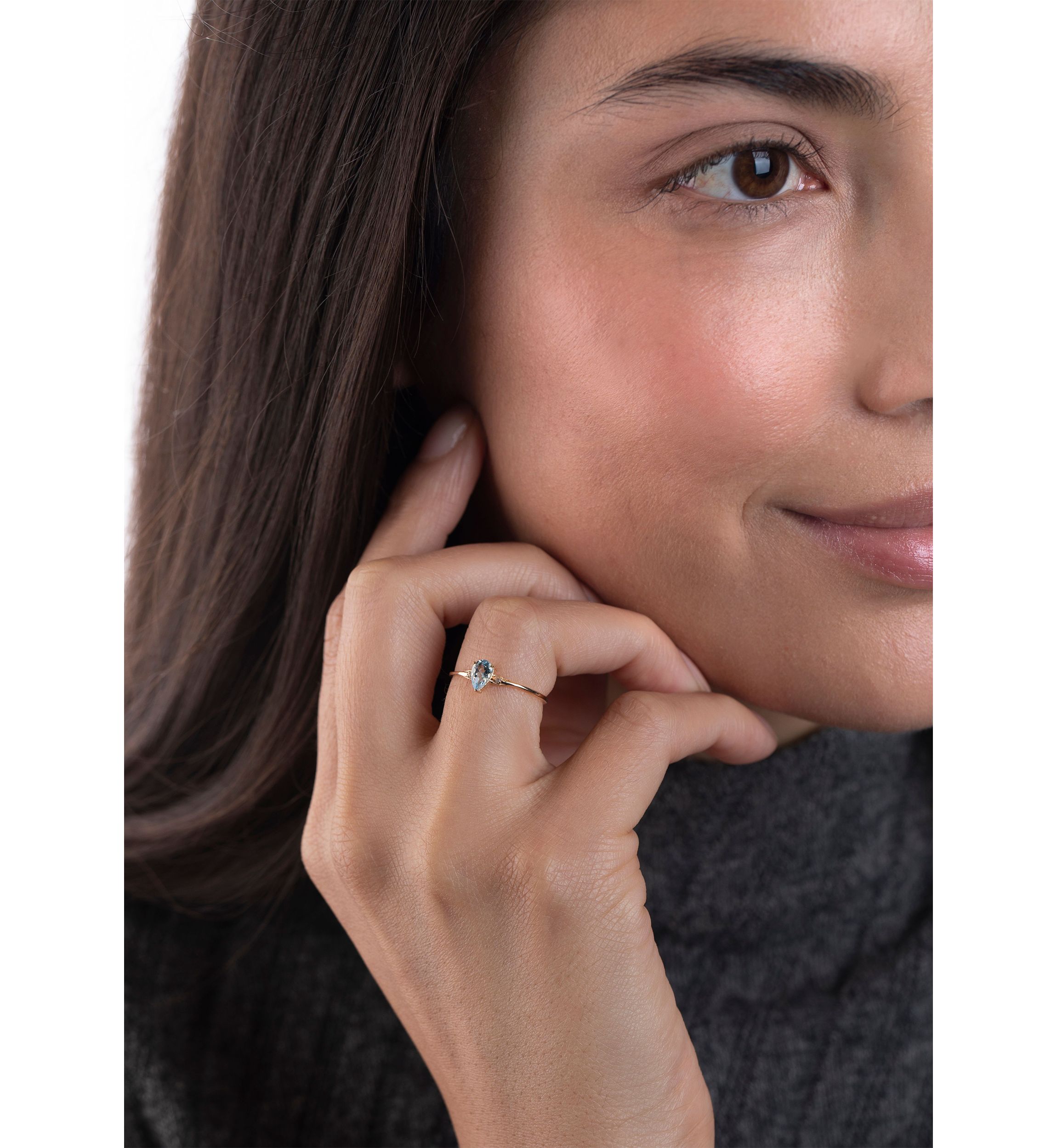 Gold over Sterling Silver Blue Topaz and White Topaz Pear Ring