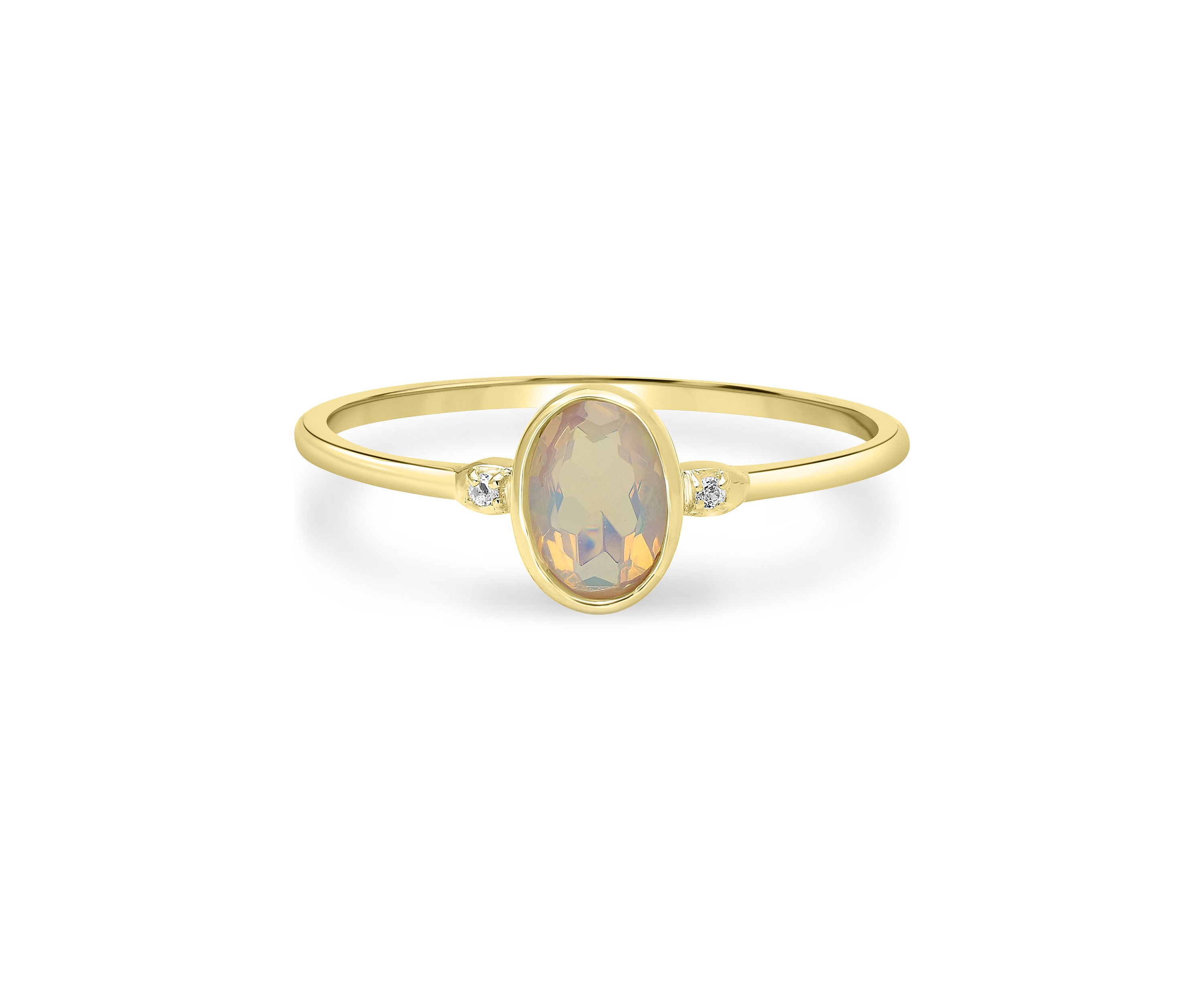 Gold over Sterling Silver Opal and White Topaz Oval Ring