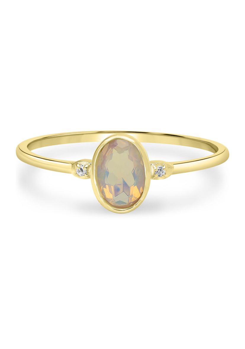 Gold over Sterling Silver Opal and White Topaz Oval Ring
