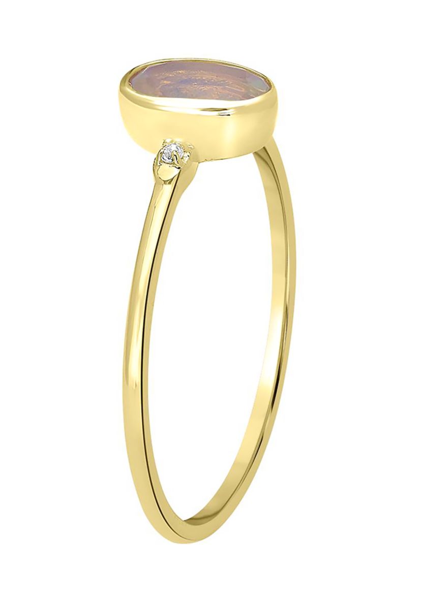 Gold over Sterling Silver Opal and White Topaz Oval Ring