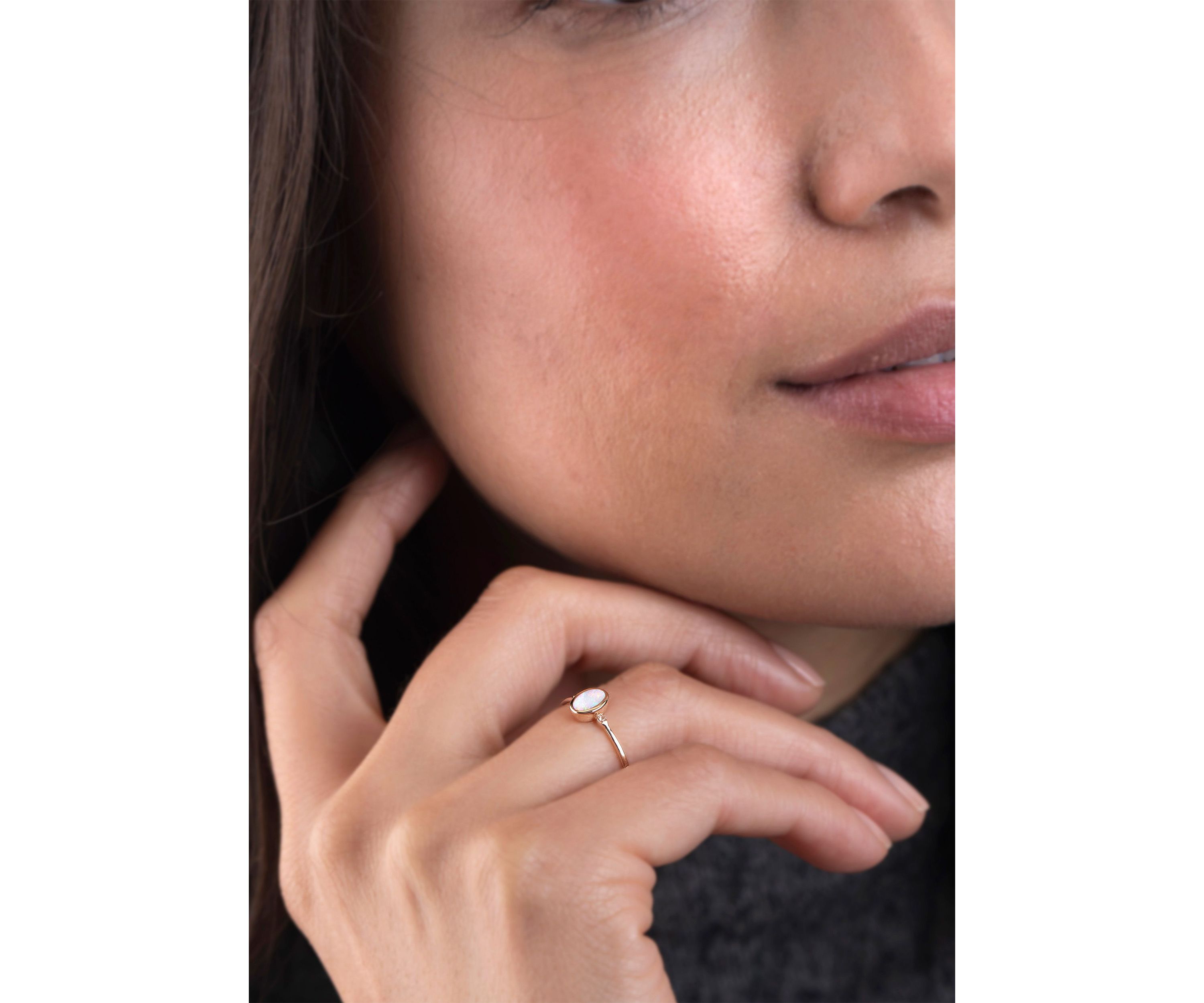 Gold over Sterling Silver Opal and White Topaz Oval Ring