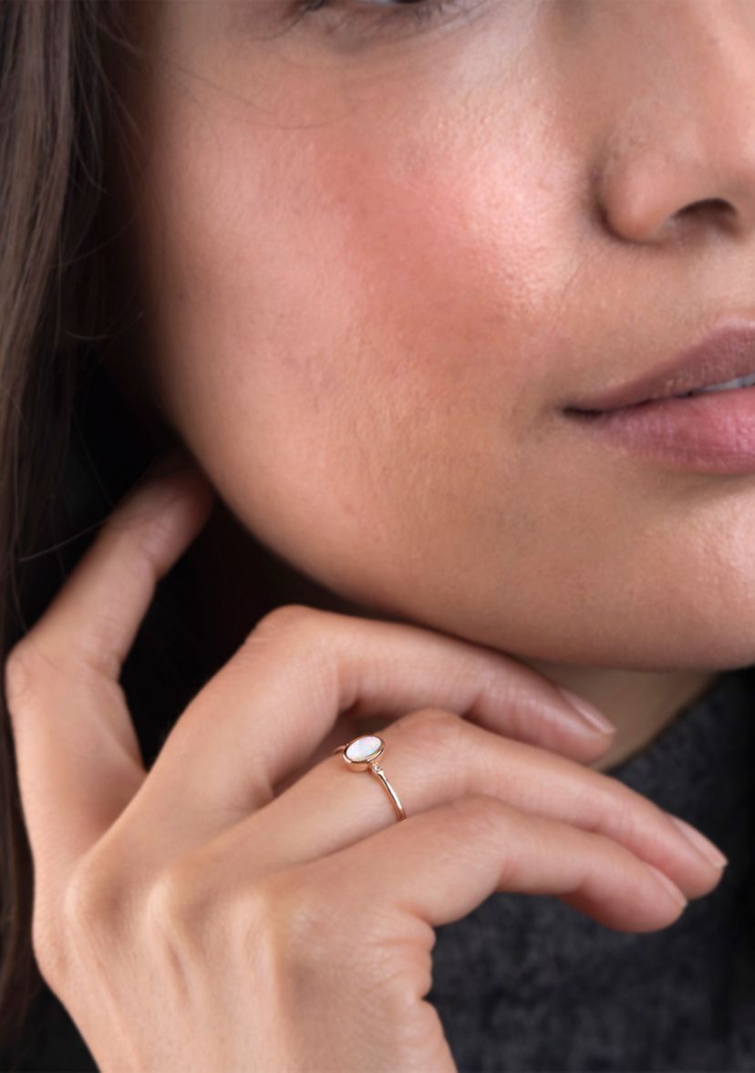 Gold over Sterling Silver Opal and White Topaz Oval Ring