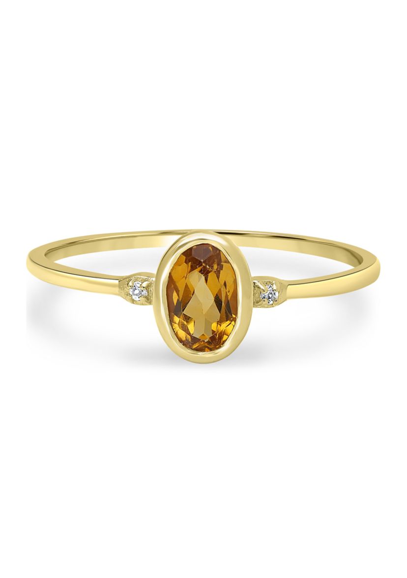Gold over Sterling Silver Citrine and White Topaz Oval Ring
