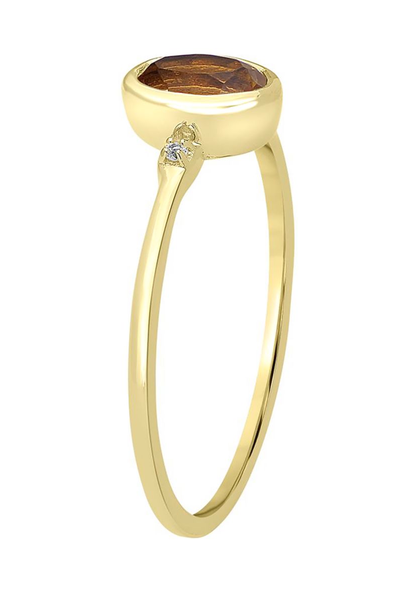 Gold over Sterling Silver Citrine and White Topaz Oval Ring