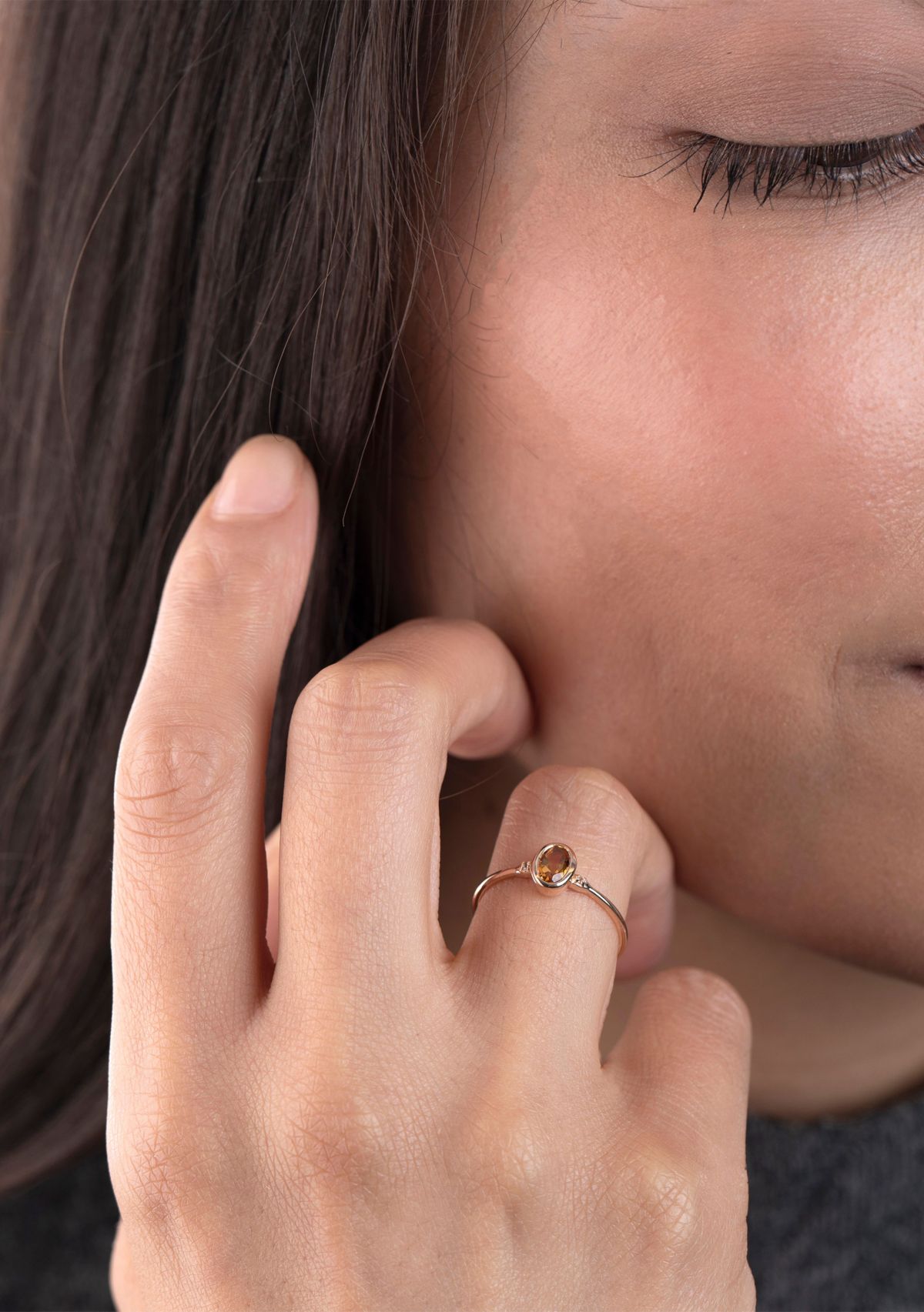 Gold over Sterling Silver Citrine and White Topaz Oval Ring
