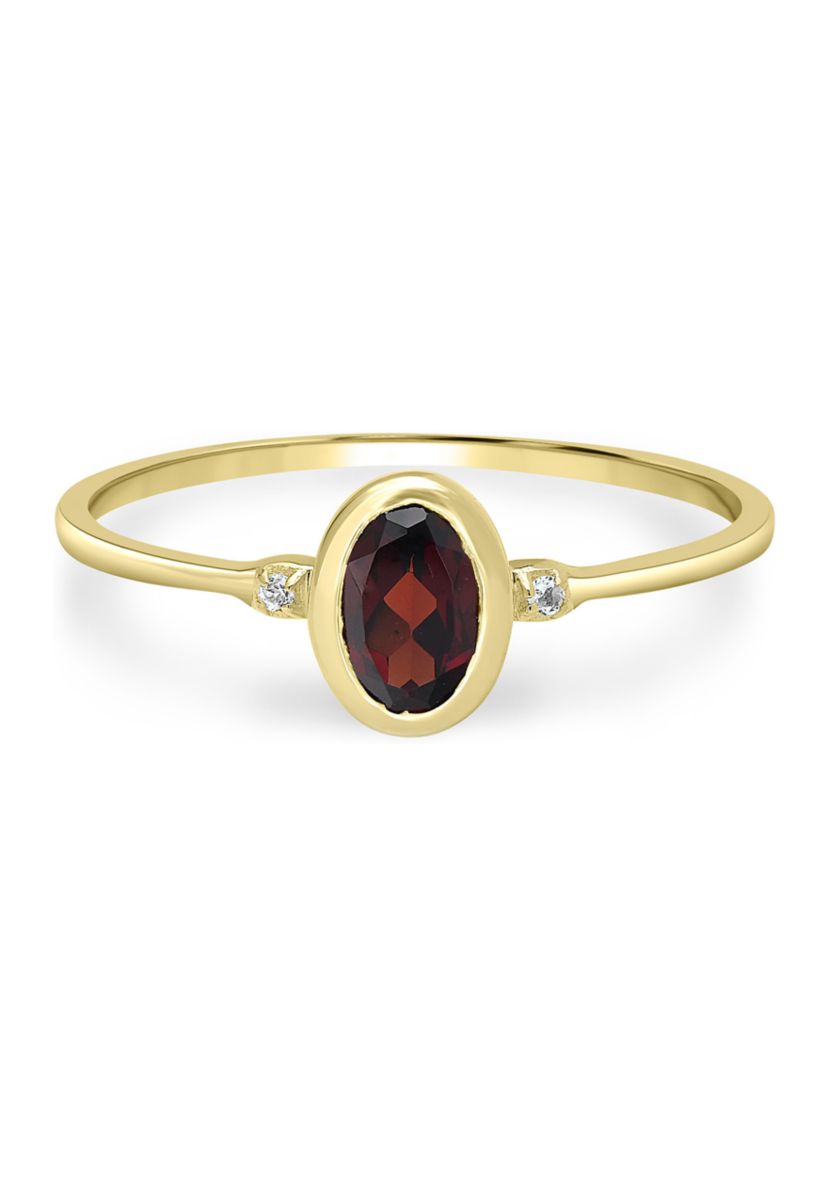 Gold over Sterling Silver Garnet and White Topaz Oval Ring