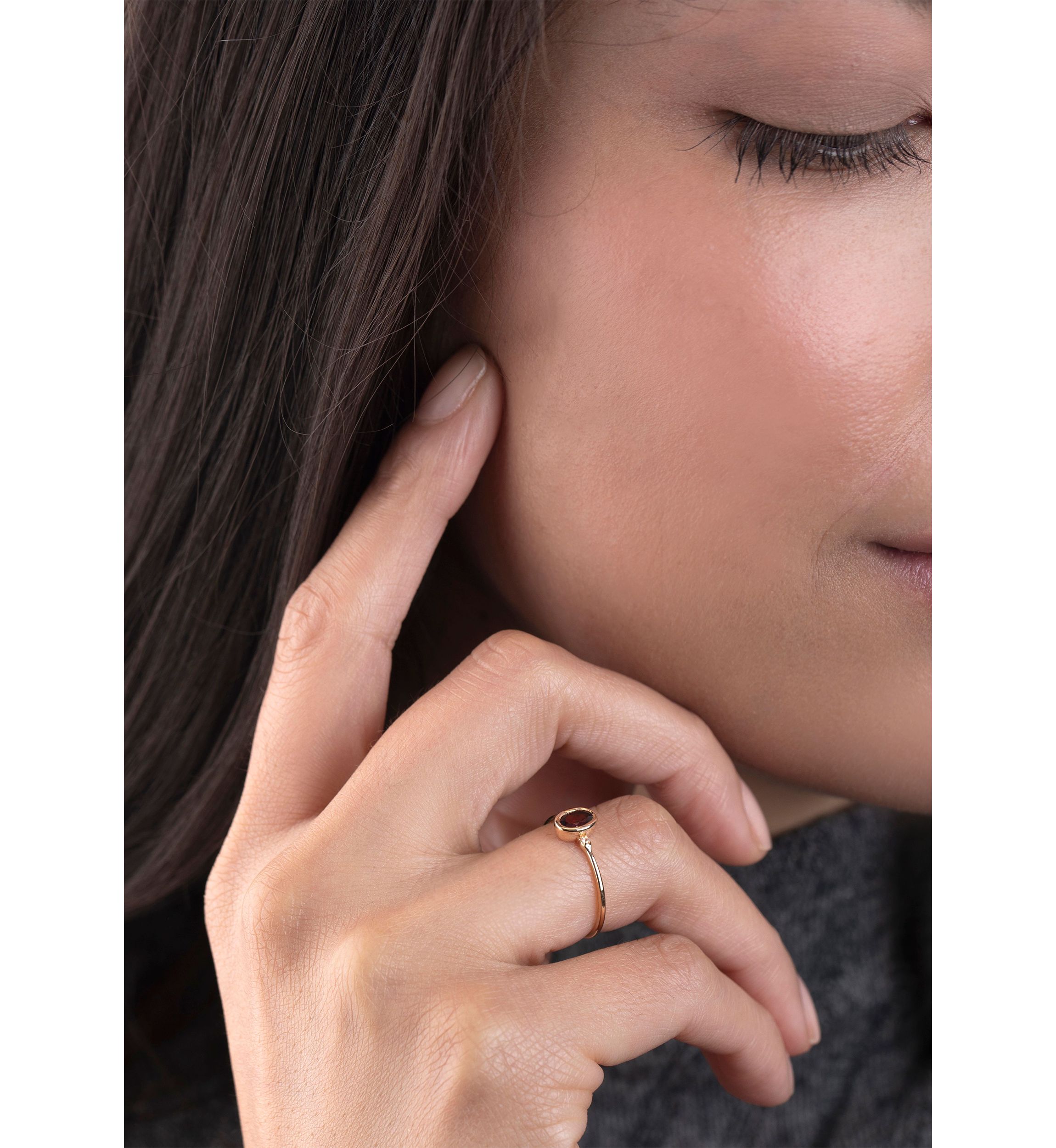 Gold over Sterling Silver Garnet and White Topaz Oval Ring