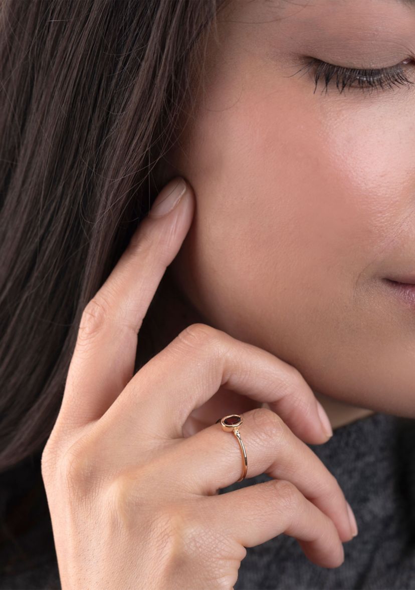 Gold over Sterling Silver Garnet and White Topaz Oval Ring