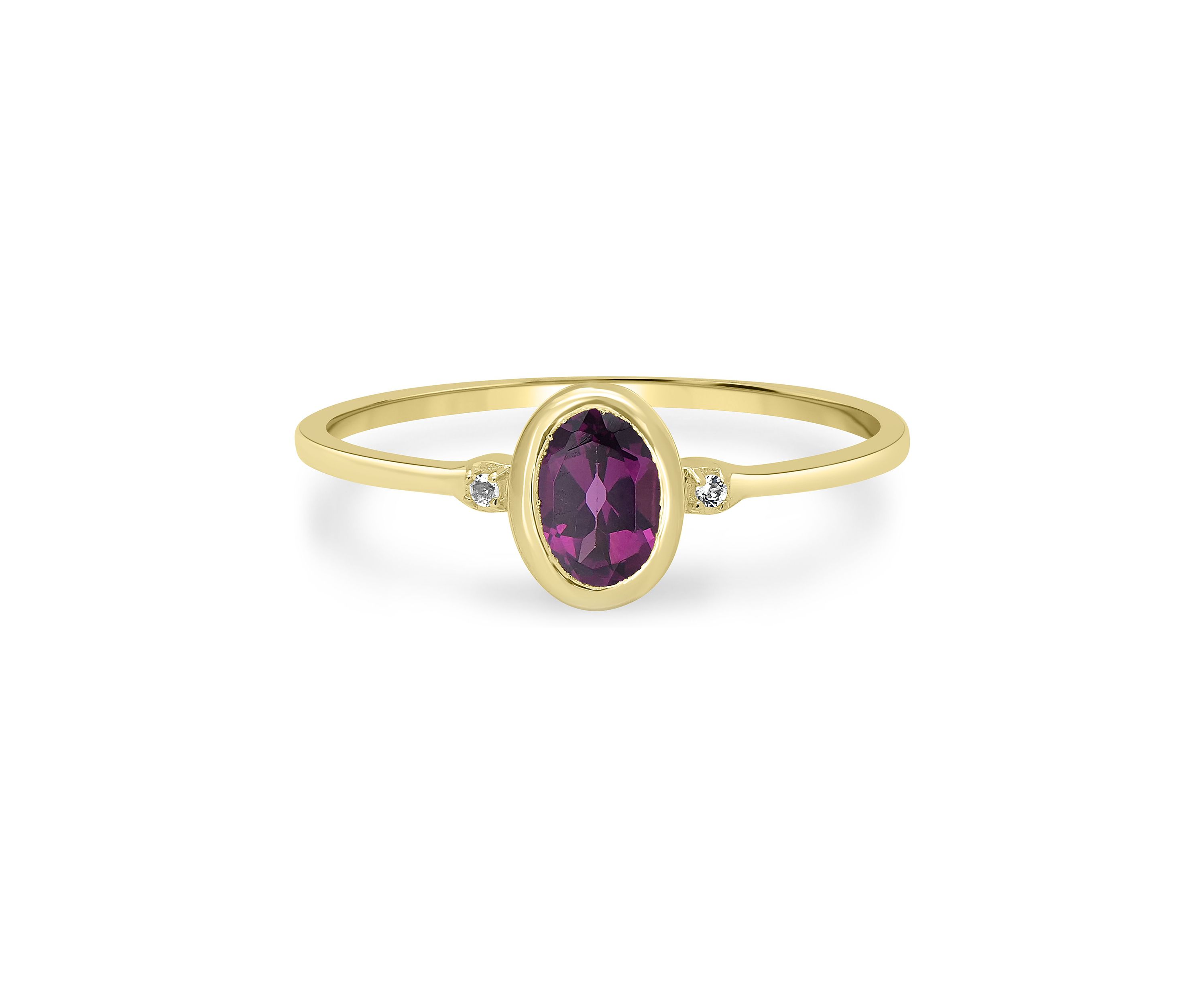 Gold over Sterling Silver Rhodolite and White Topaz Oval Ring