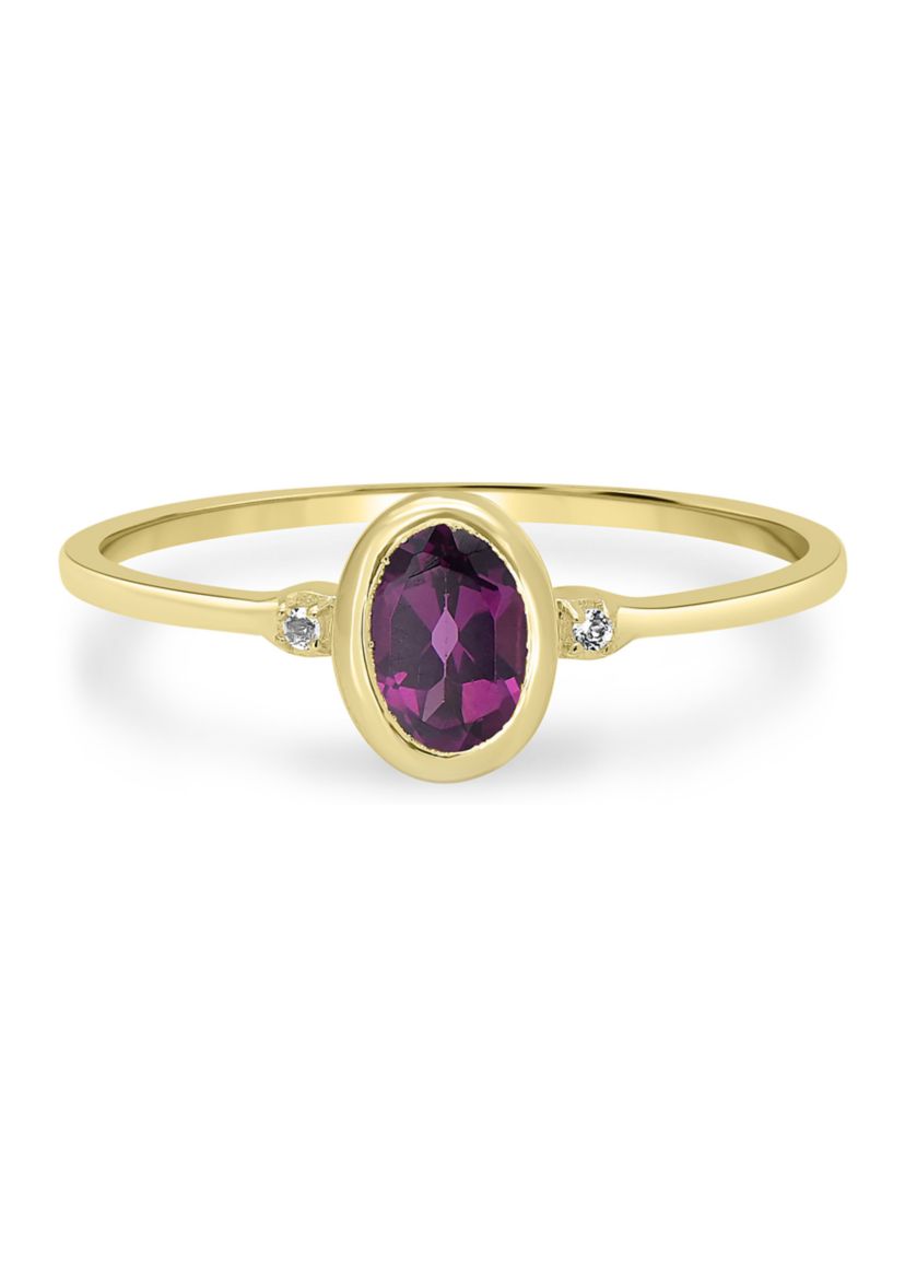 Gold over Sterling Silver Rhodolite and White Topaz Oval Ring