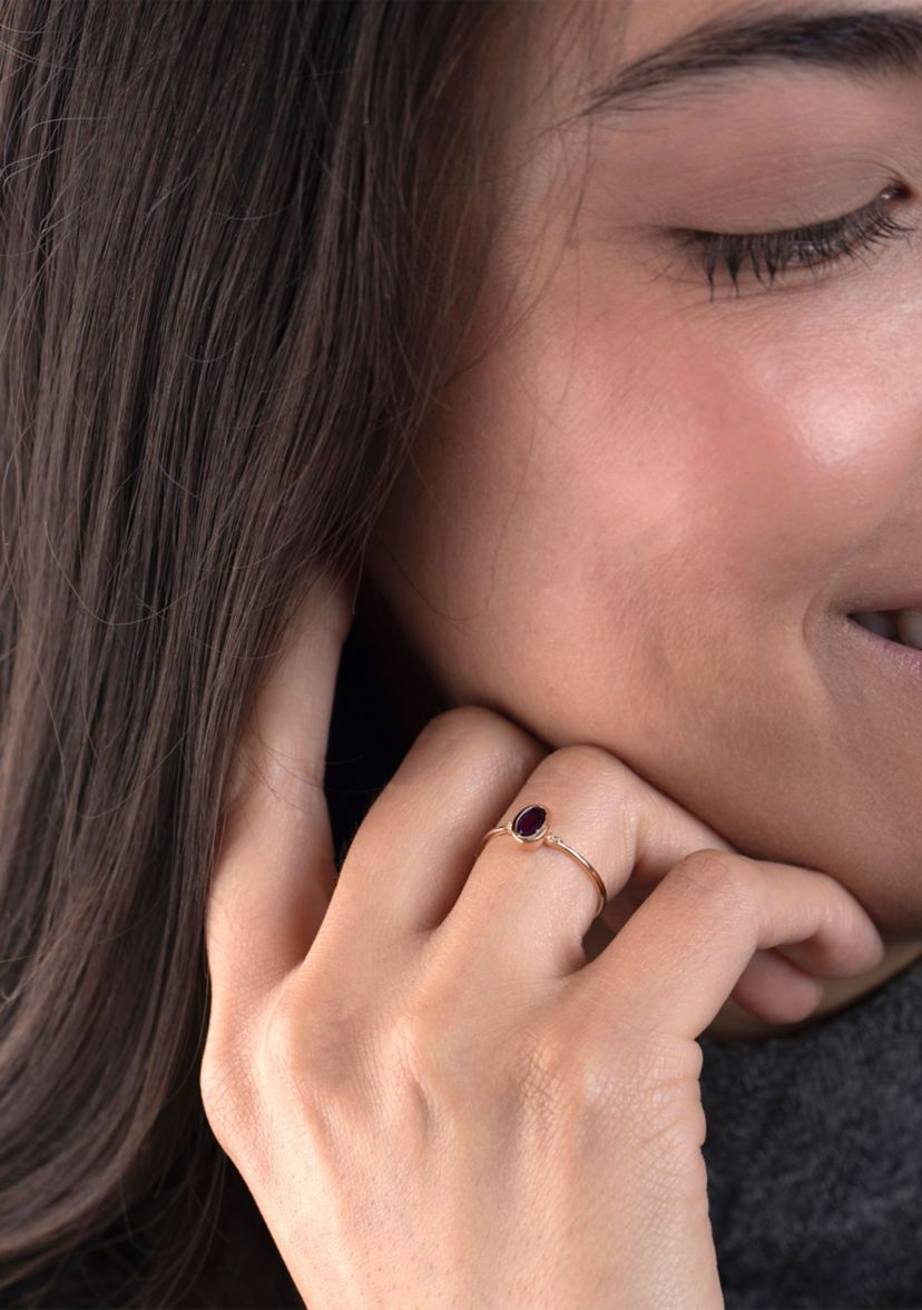 Gold over Sterling Silver Rhodolite and White Topaz Oval Ring