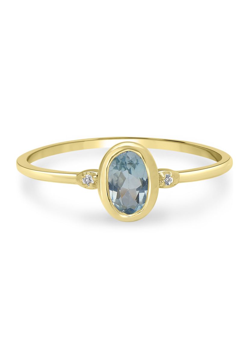 Gold over Sterling Silver Blue Topaz and White Topaz Oval Ring