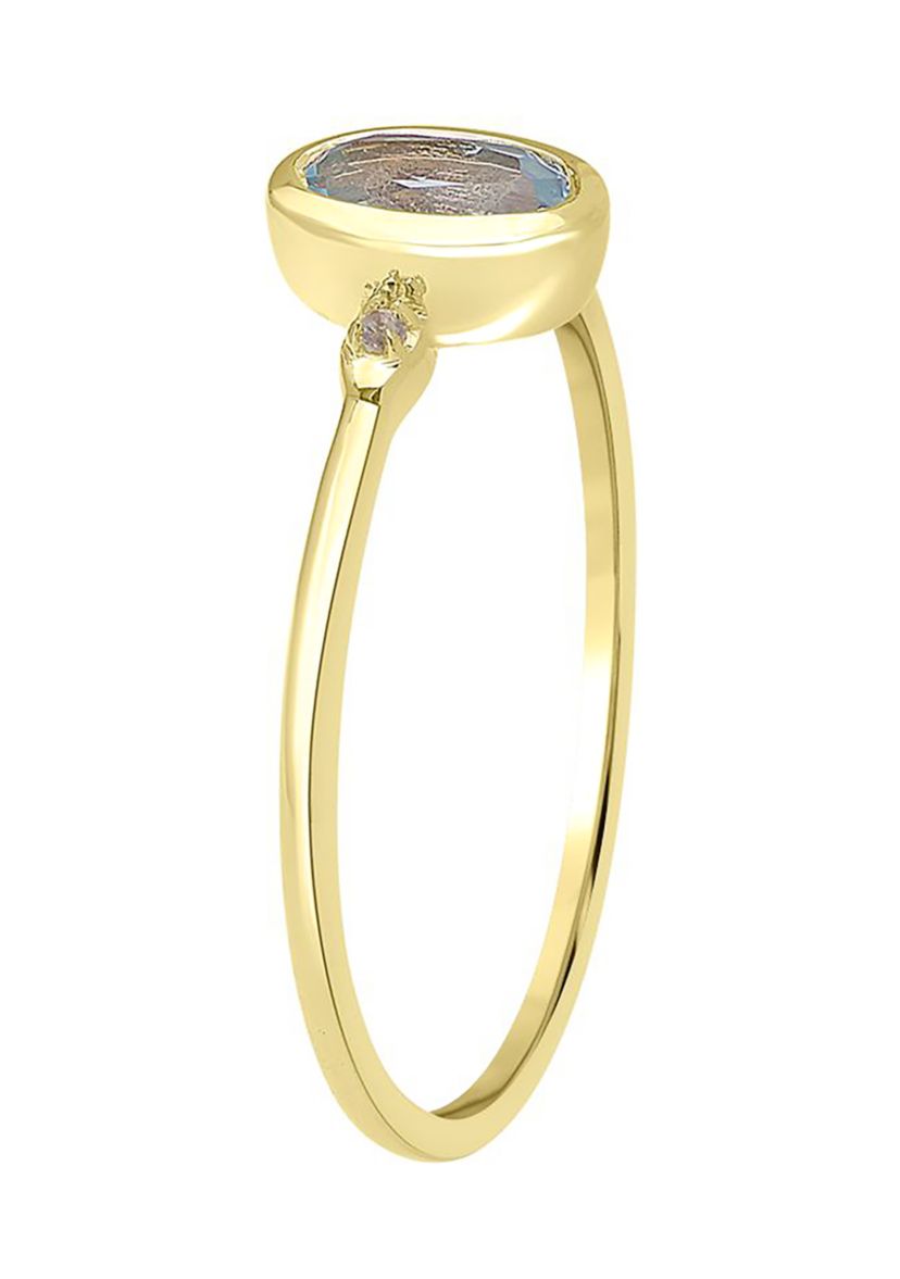 Gold over Sterling Silver Blue Topaz and White Topaz Oval Ring