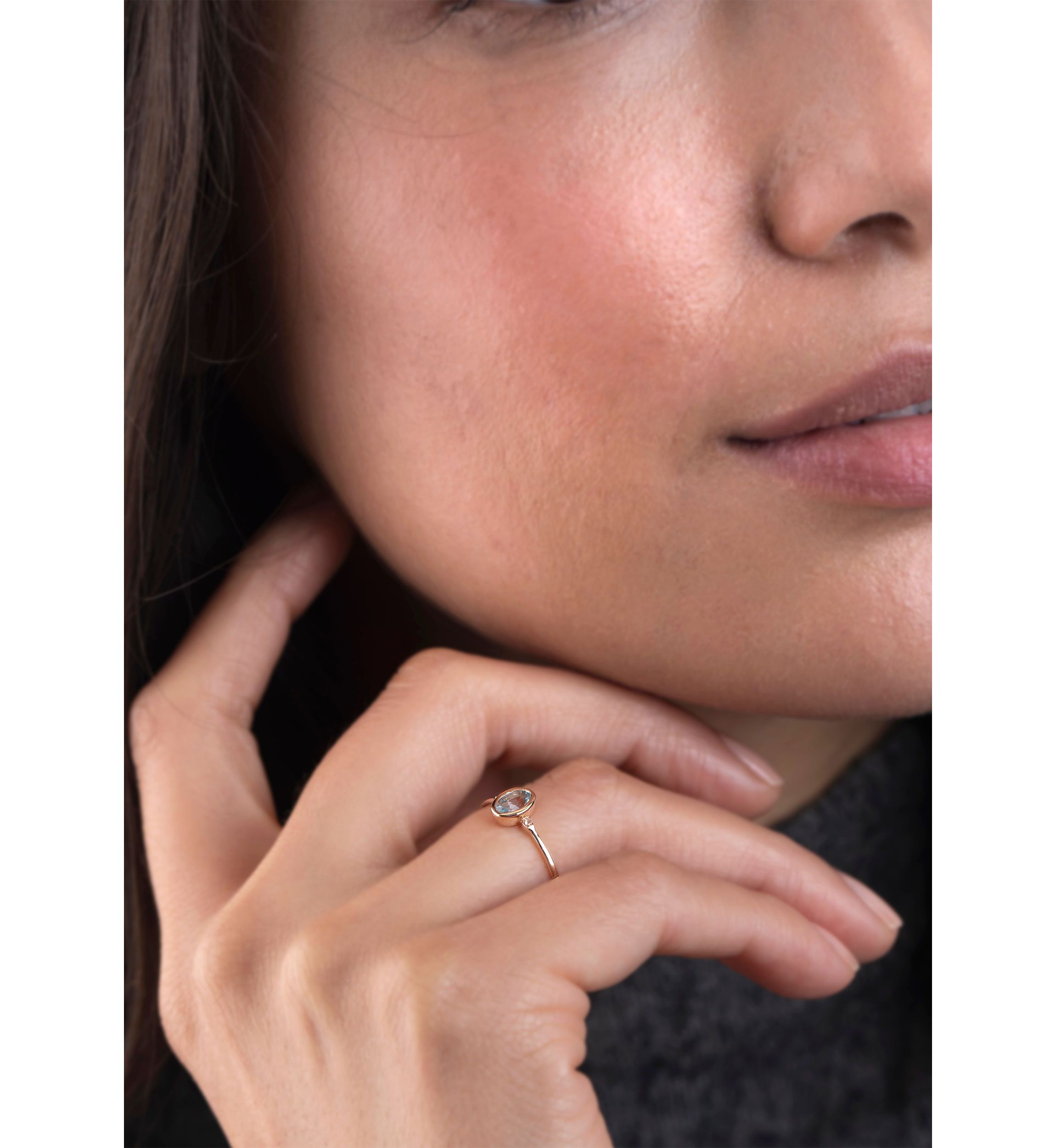 Gold over Sterling Silver Blue Topaz and White Topaz Oval Ring