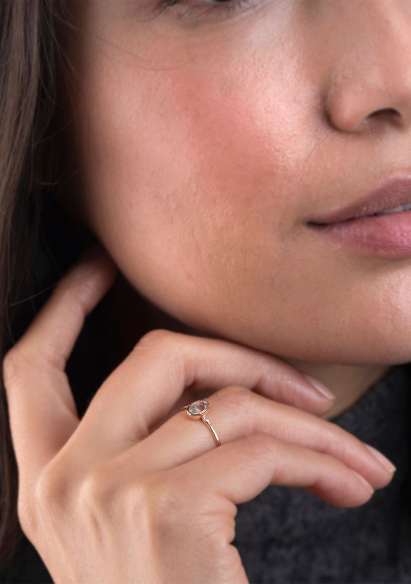 Gold over Sterling Silver Blue Topaz and White Topaz Oval Ring