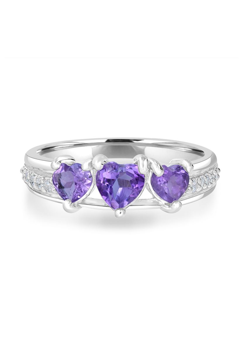 3 Heart Sterling Silver Amethyst Ring