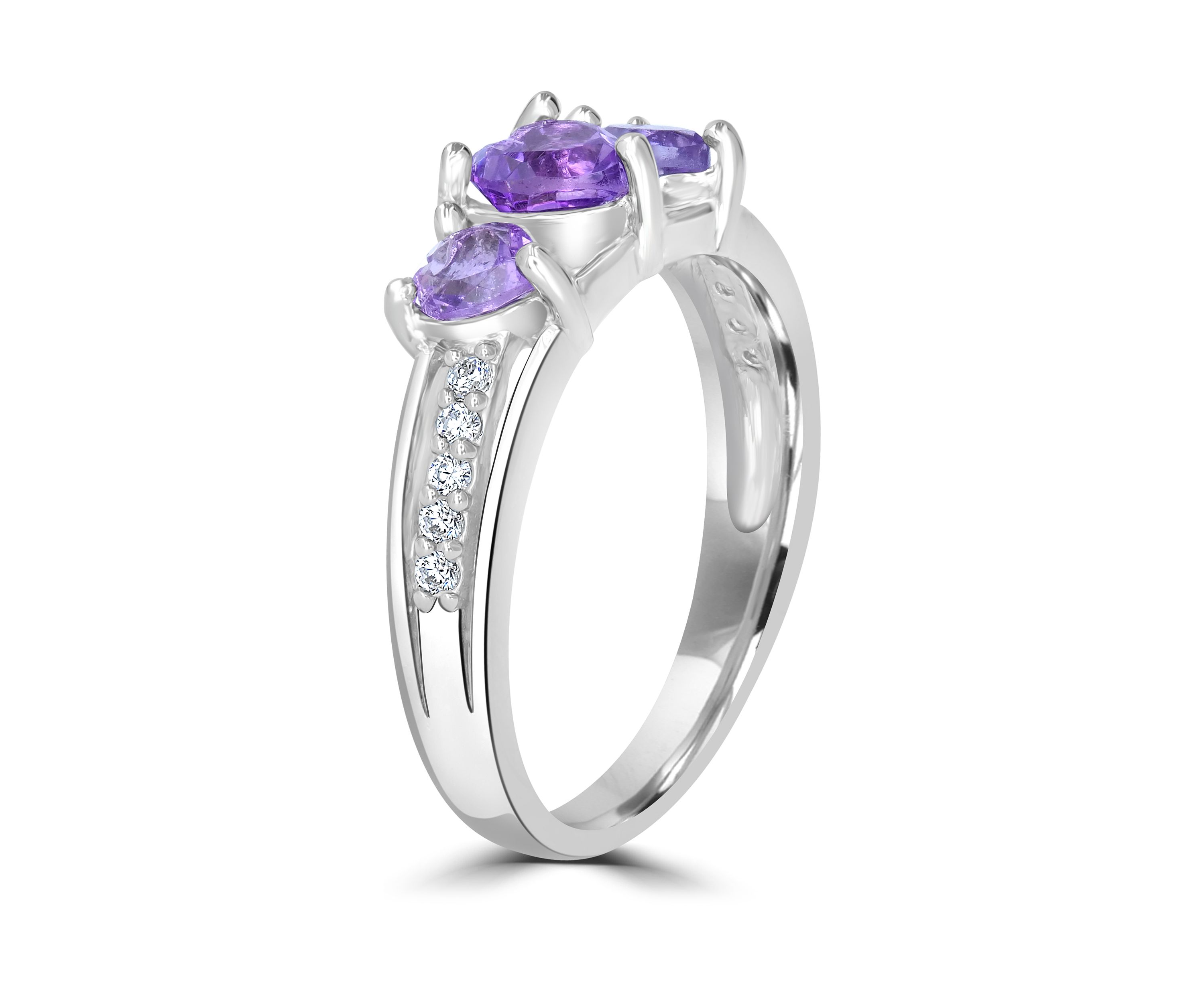 3 Heart Sterling Silver Amethyst Ring