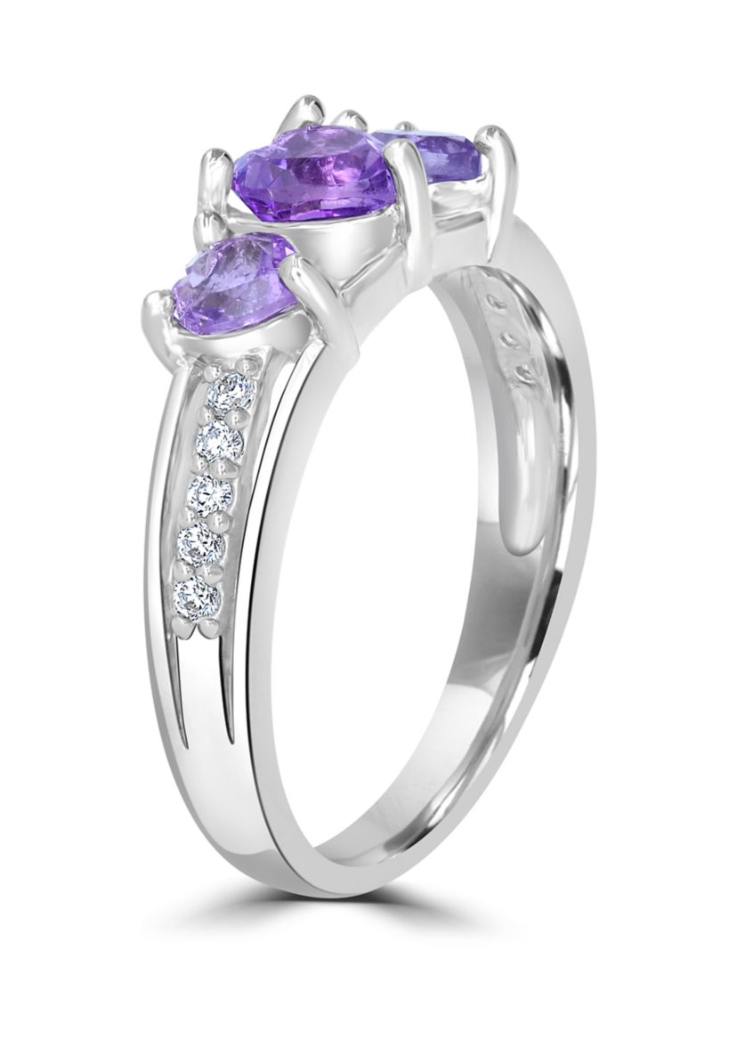 3 Heart Sterling Silver Amethyst Ring