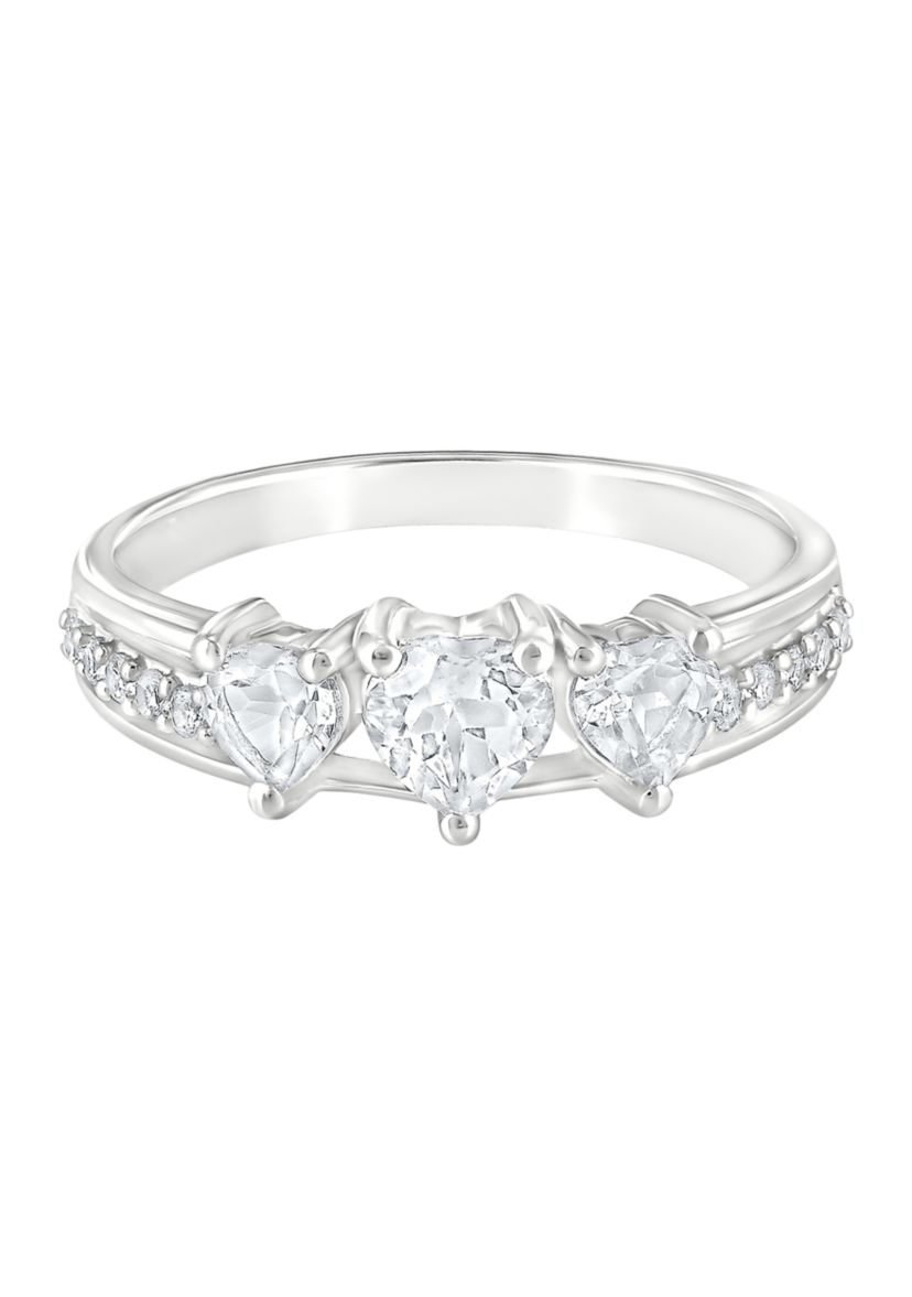 Sterling Silver Cubic Zirconia Three Heart Ring