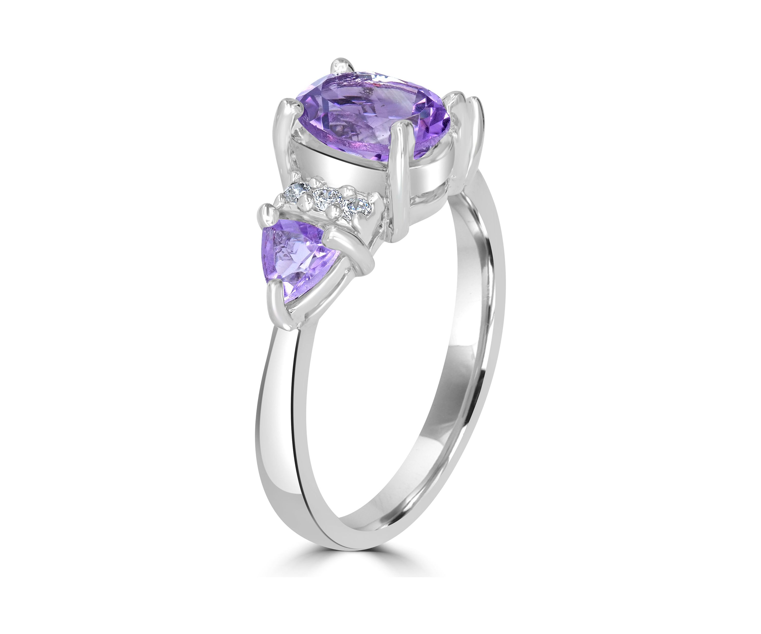 Sterling Silver Amethyst and Cubic Zirconia 3 Oval Ring