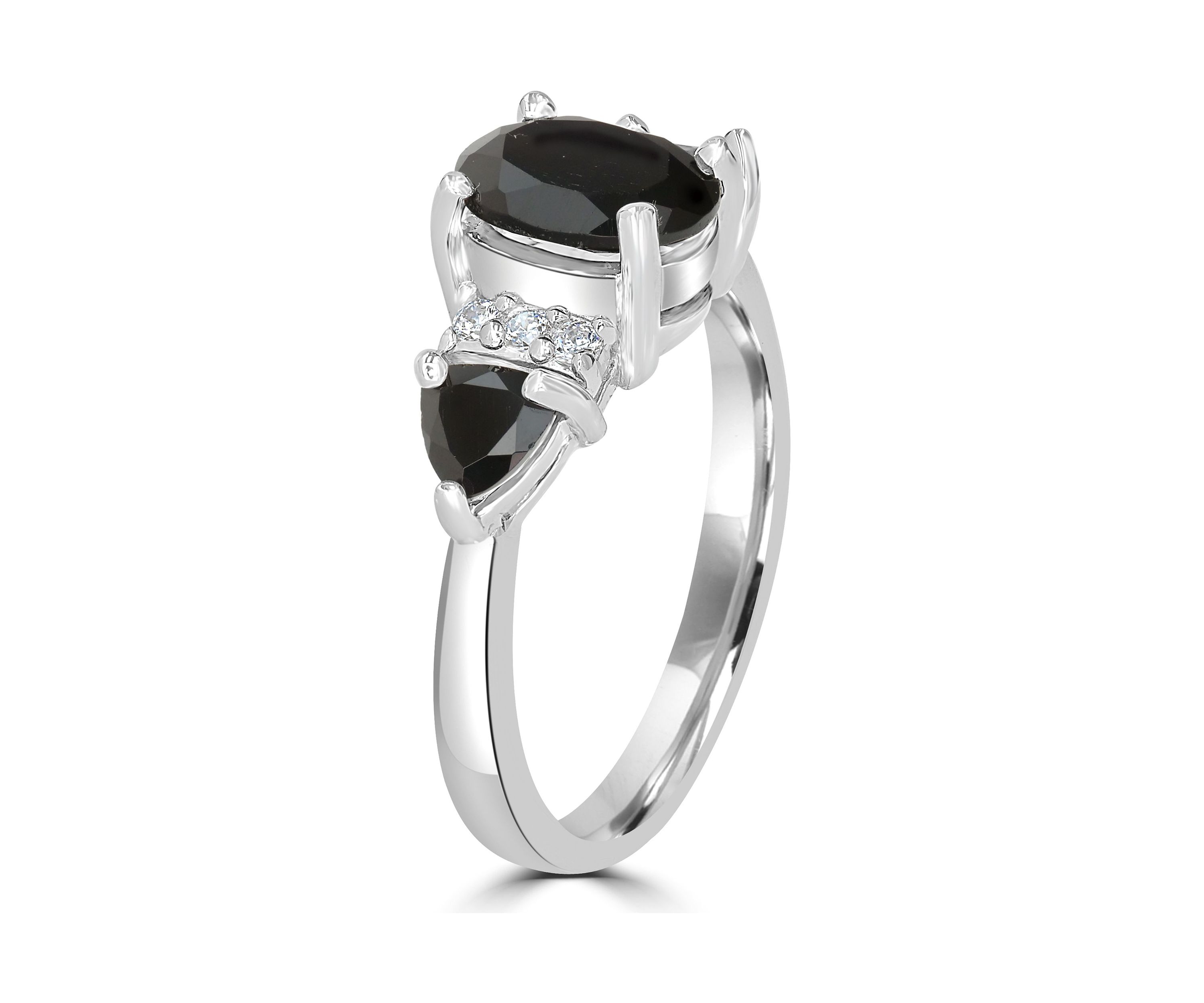 Sterling Silver Black Onyx and Cubic Zirconia 3 Oval Ring