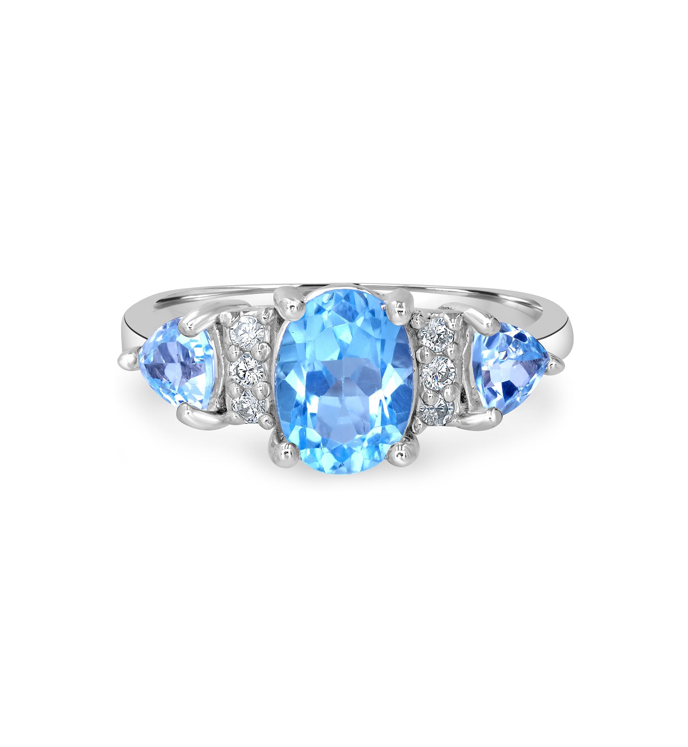 Sterling Silver Blue Topaz and Cubic Zirconia 3 Oval Ring