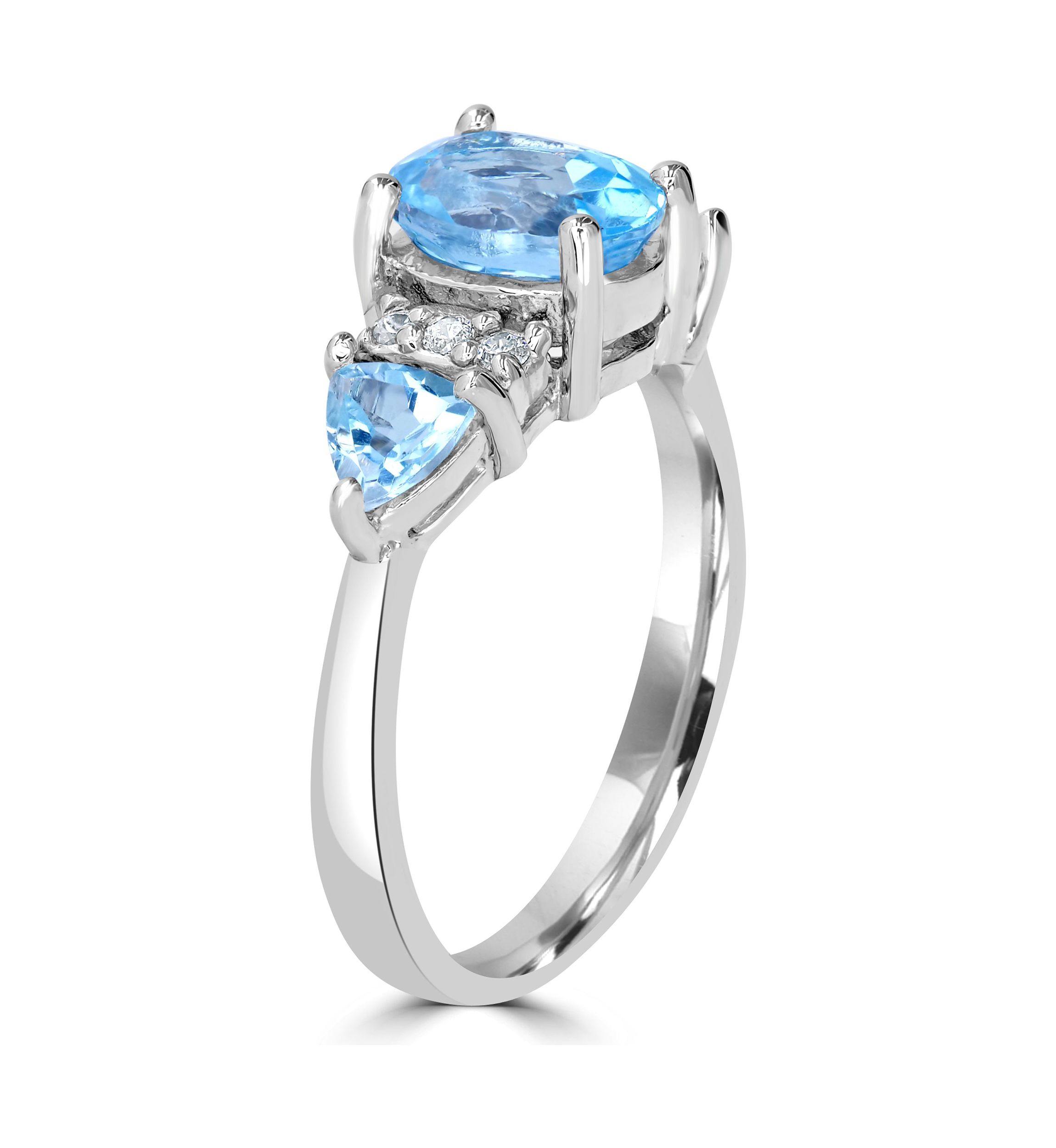 Sterling Silver Blue Topaz and Cubic Zirconia 3 Oval Ring