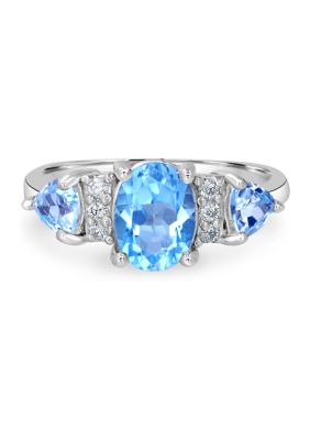 Belk Sterling Silver Amethyst and White Topaz Oval Ring in Sterling Silver, Blue, 7