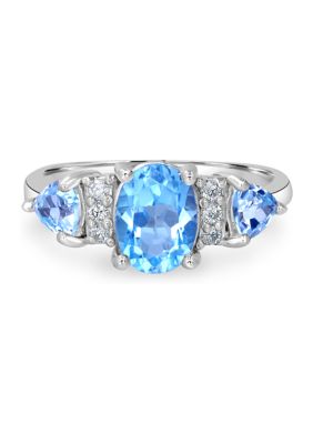 Belk Sterling Silver Amethyst and White Topaz Oval Ring in Sterling Silver, Blue, 8