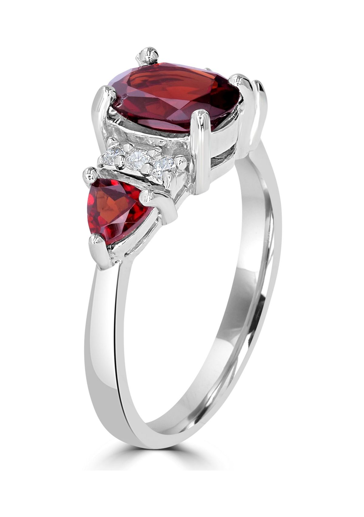 Sterling Silver Garnet and Cubic Zirconia 3 Oval Ring