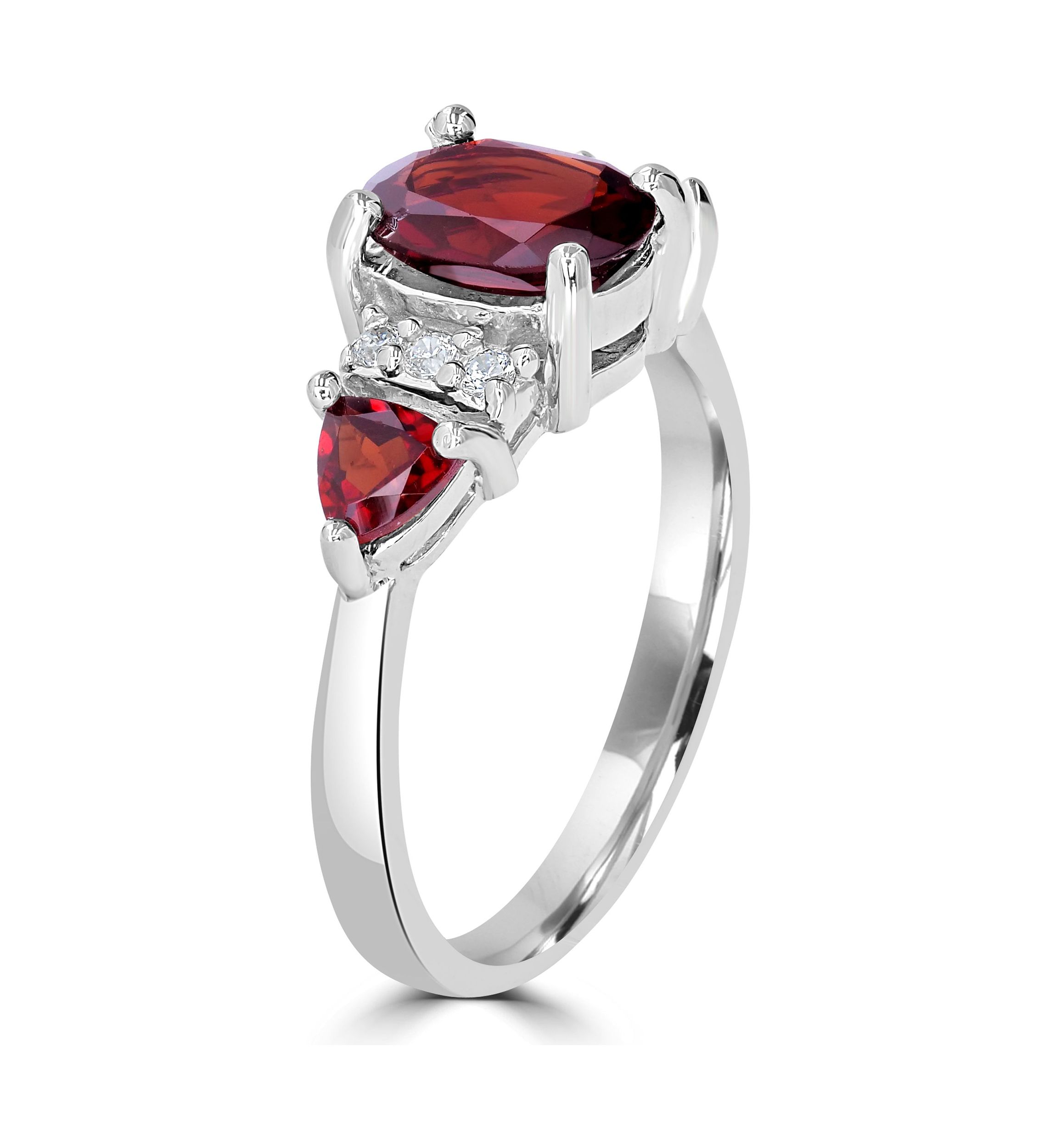 Sterling Silver Garnet and Cubic Zirconia 3 Oval Ring