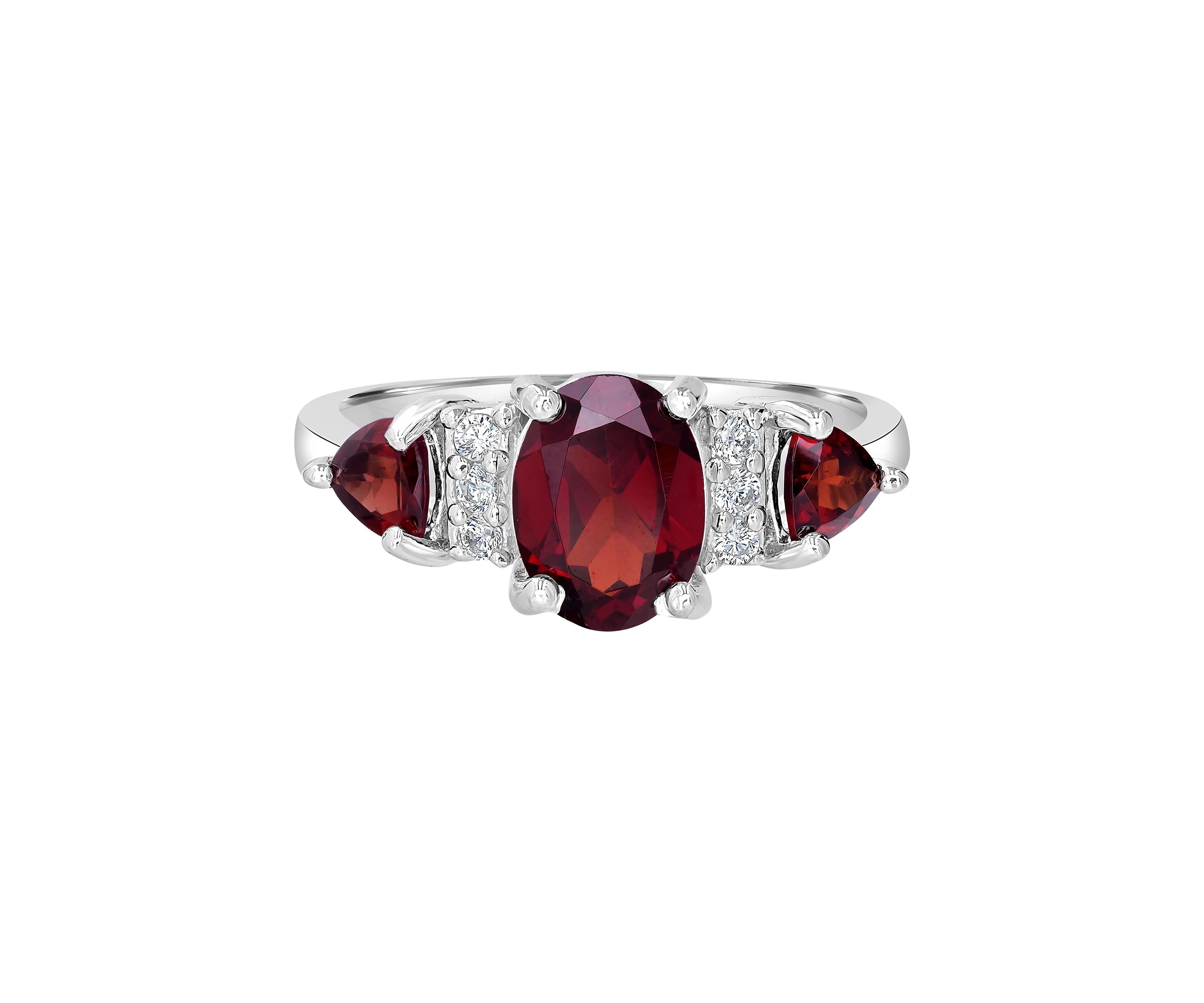 Sterling Silver Garnet and White Topaz 3 Stone Ring