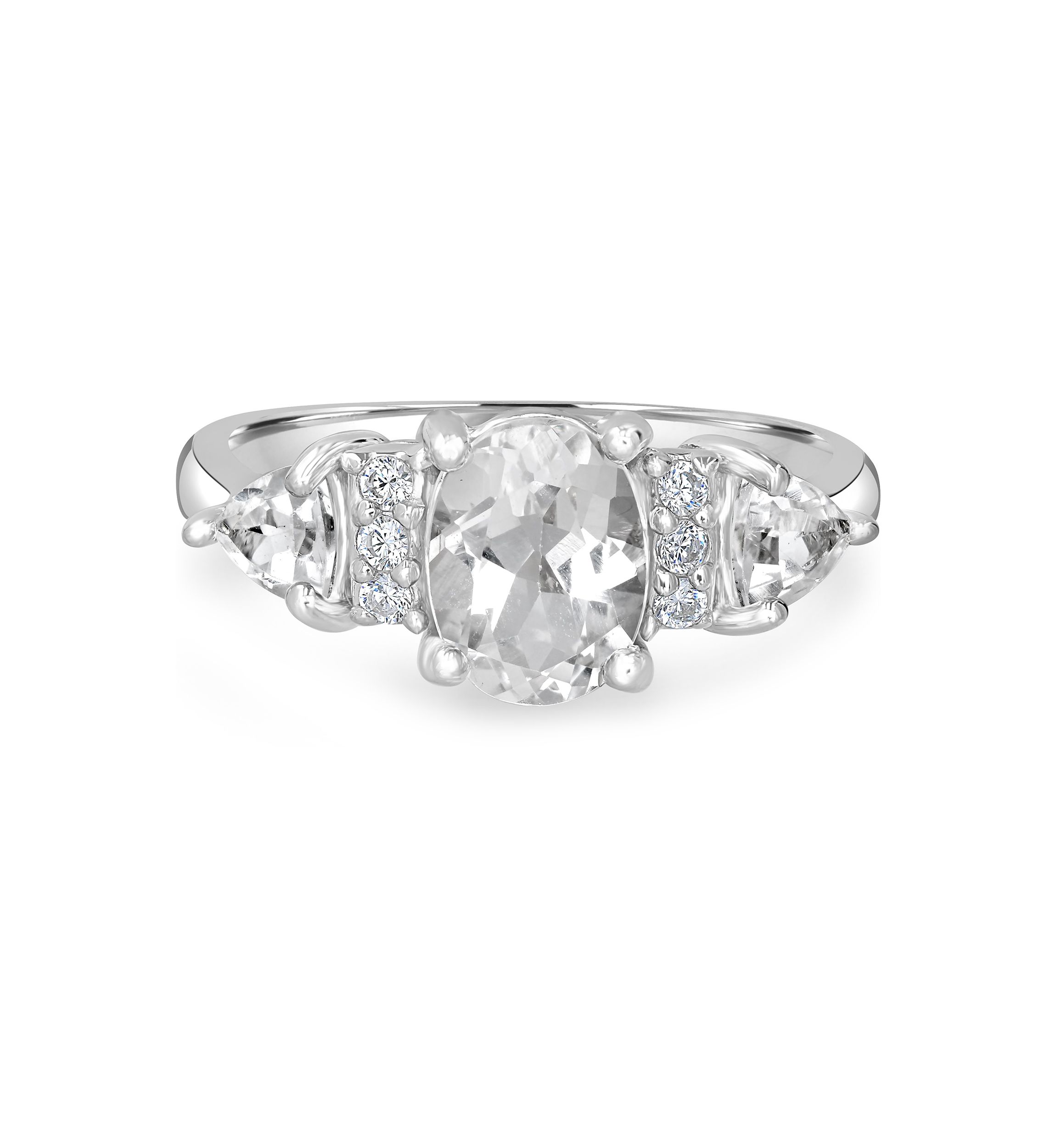 Sterling Silver White Topaz and Cubic Zirconia 3 Oval Ring