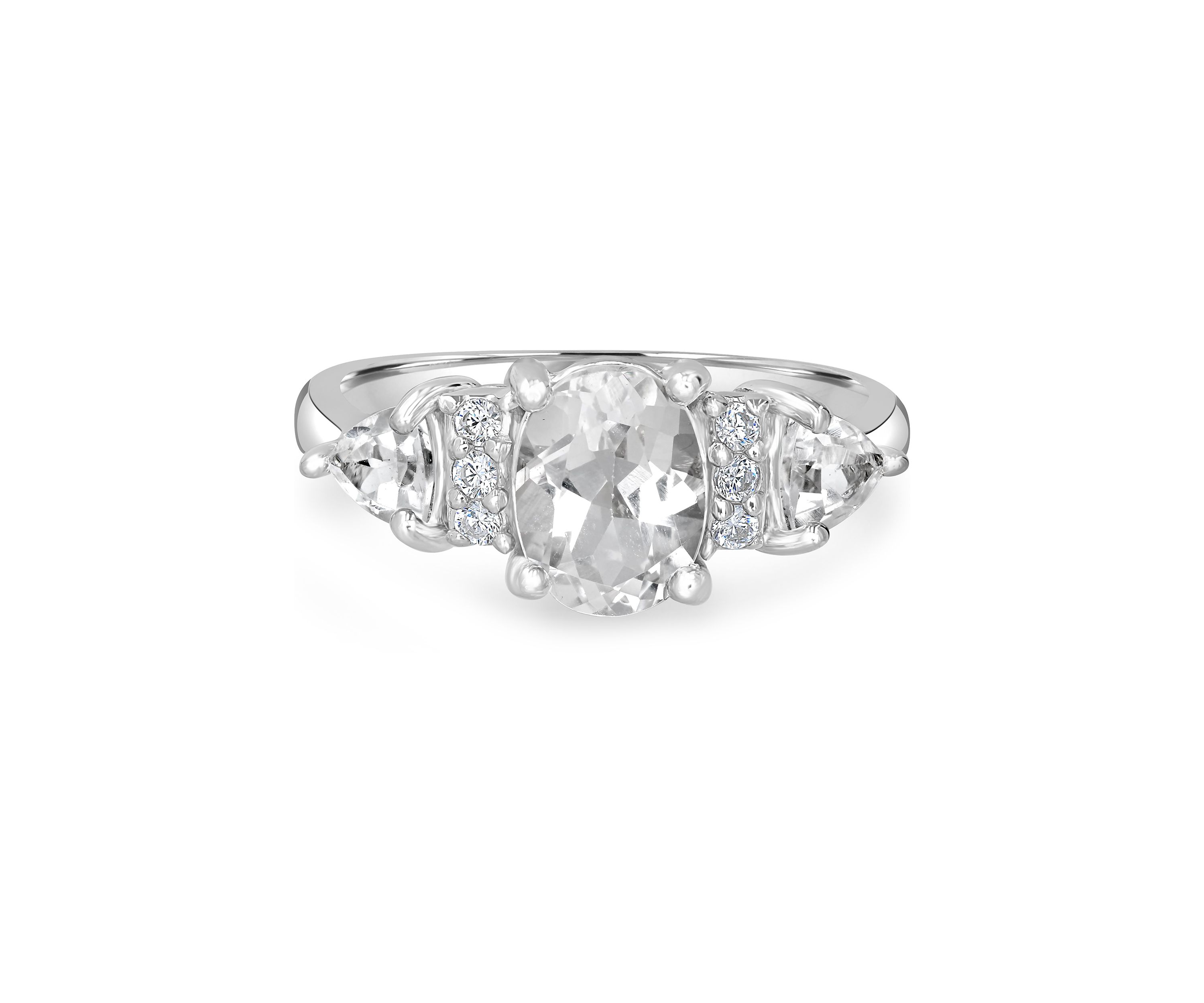 Sterling Silver White Topaz and Cubic Zirconia 3 Oval Ring