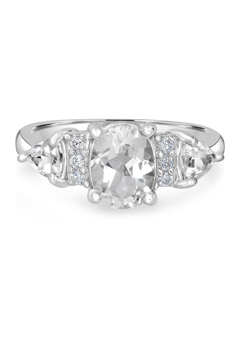 Sterling Silver White Topaz and Cubic Zirconia 3 Oval Ring