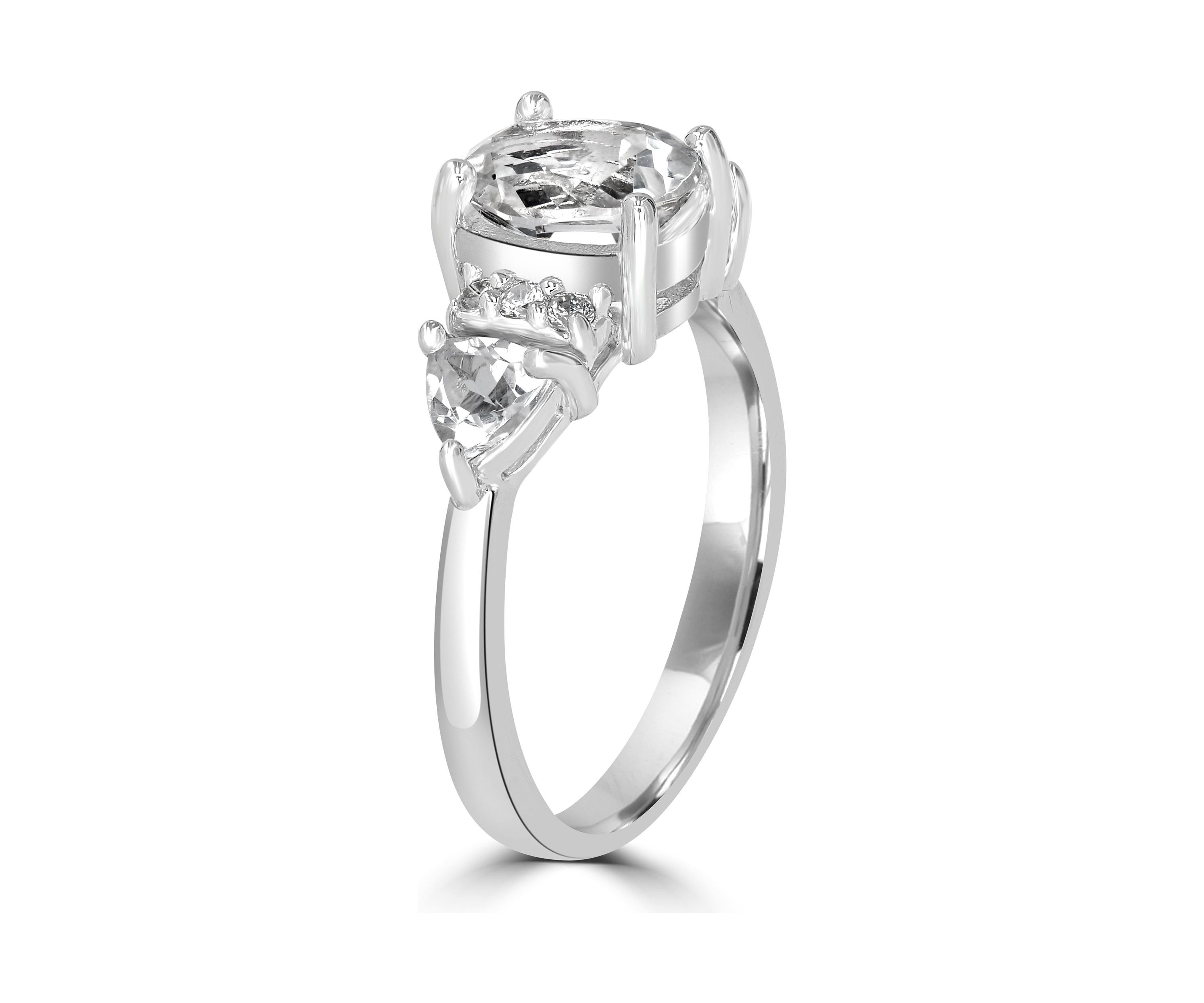 Sterling Silver White Topaz and Cubic Zirconia 3 Oval Ring
