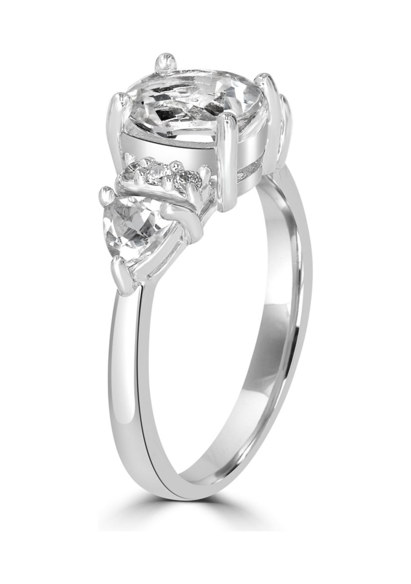 Sterling Silver White Topaz and Cubic Zirconia 3 Oval Ring
