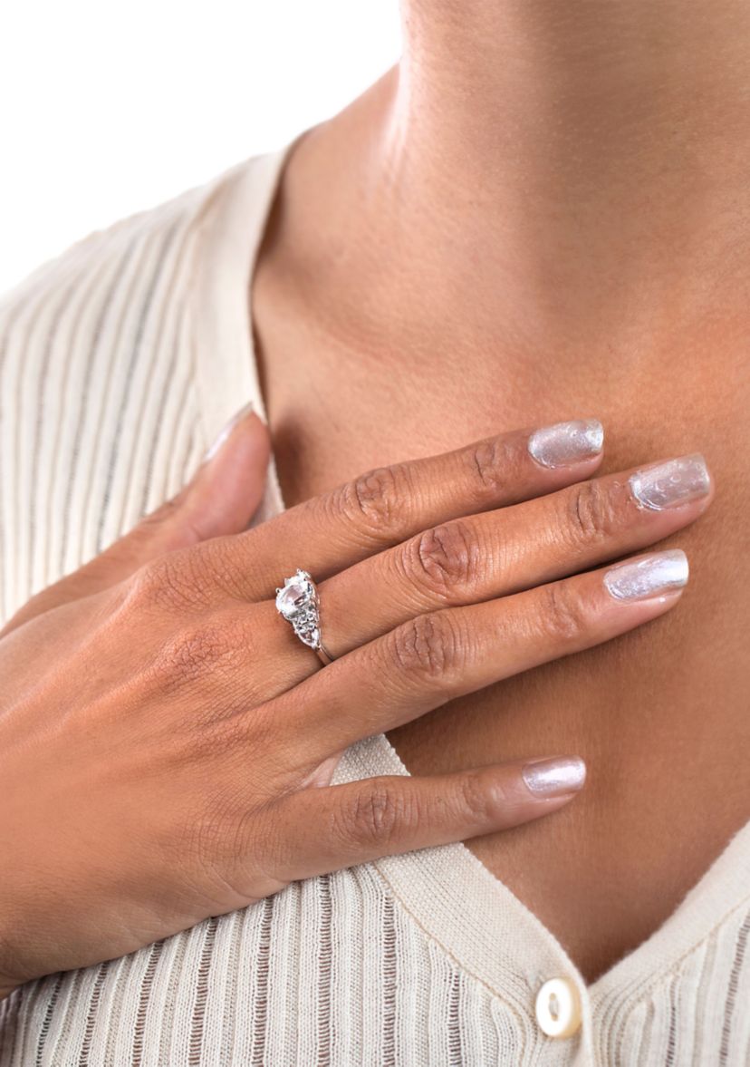 Sterling Silver White Topaz and Cubic Zirconia 3 Oval Ring