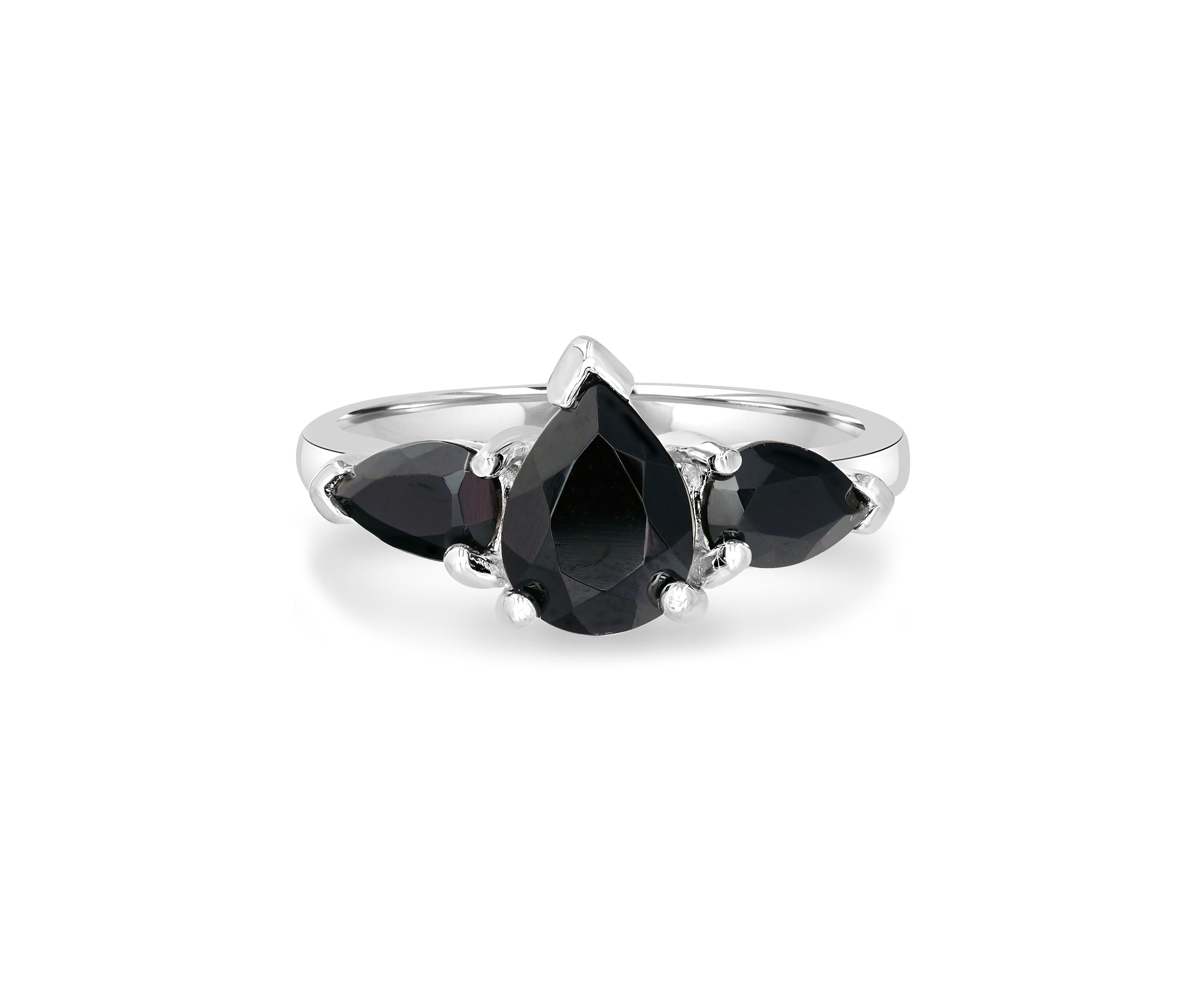 3 Pear Sterling Silver Onyx Ring