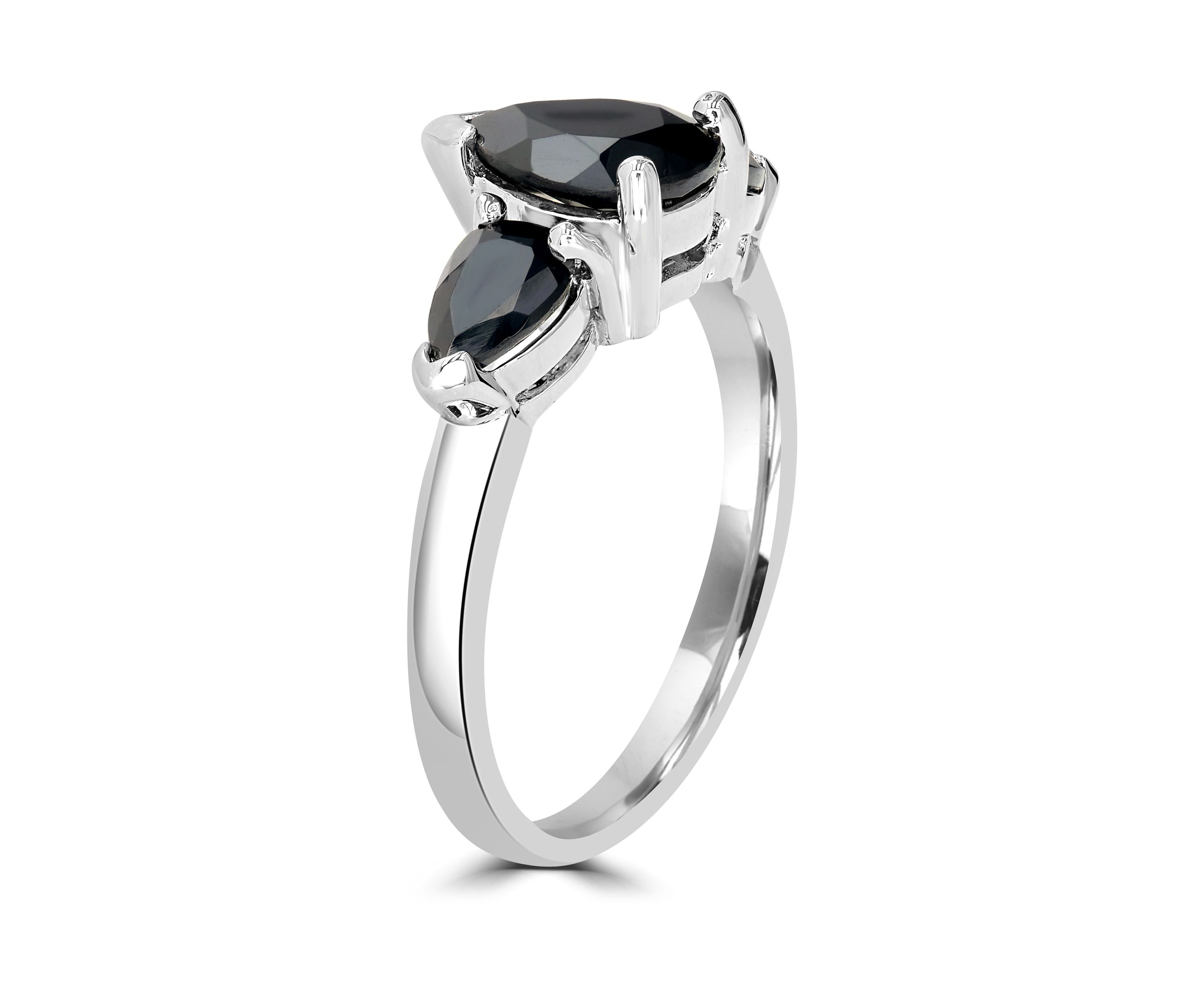 3 Pear Sterling Silver Onyx Ring