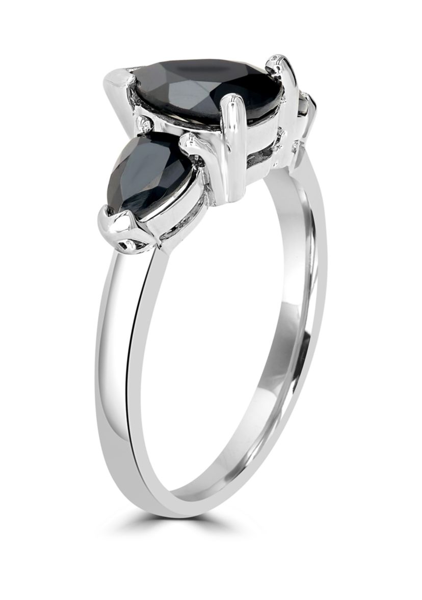 3 Pear Sterling Silver Onyx Ring